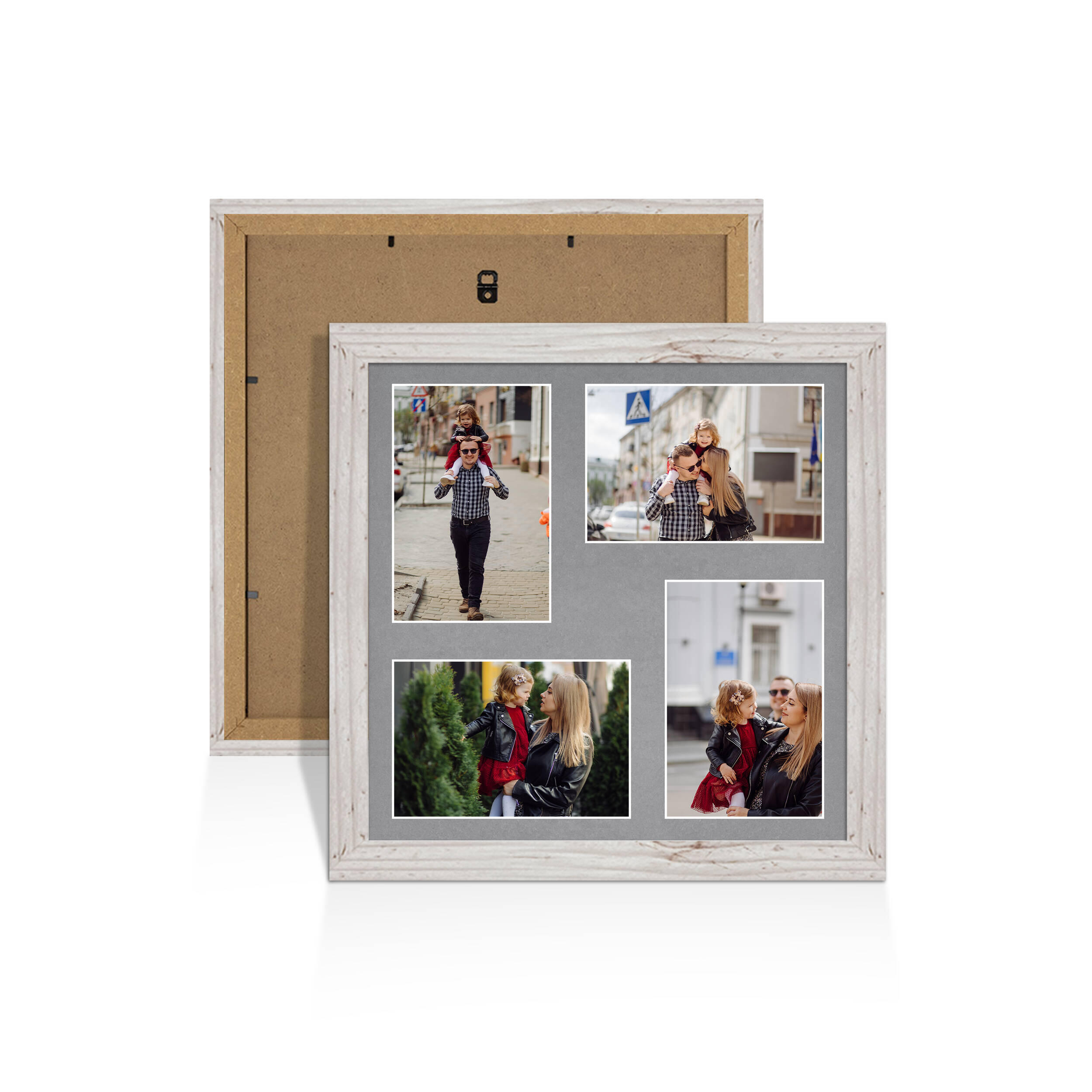 White Rustic Colour Multi Aperture Photo Frame 6X4 (x4) Pictures – Collage Wall Frame For Loved Ones Photos – 12x12 Frame Size