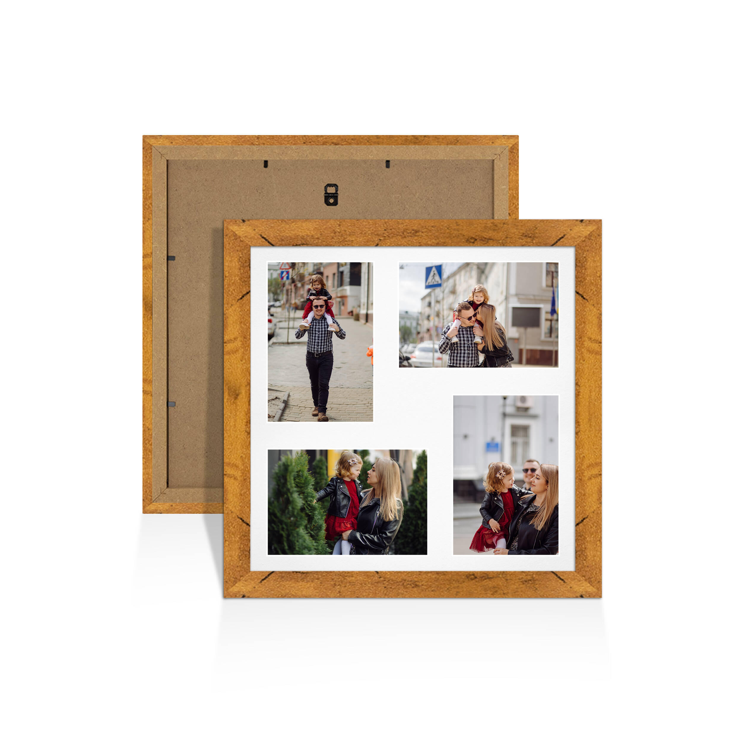 Rustic Oak Colour Multi Aperture Photo Frame 6X4 (x4) Pictures – Collage Wall Frame For Family Photos – 12x12 Picture Frame Size