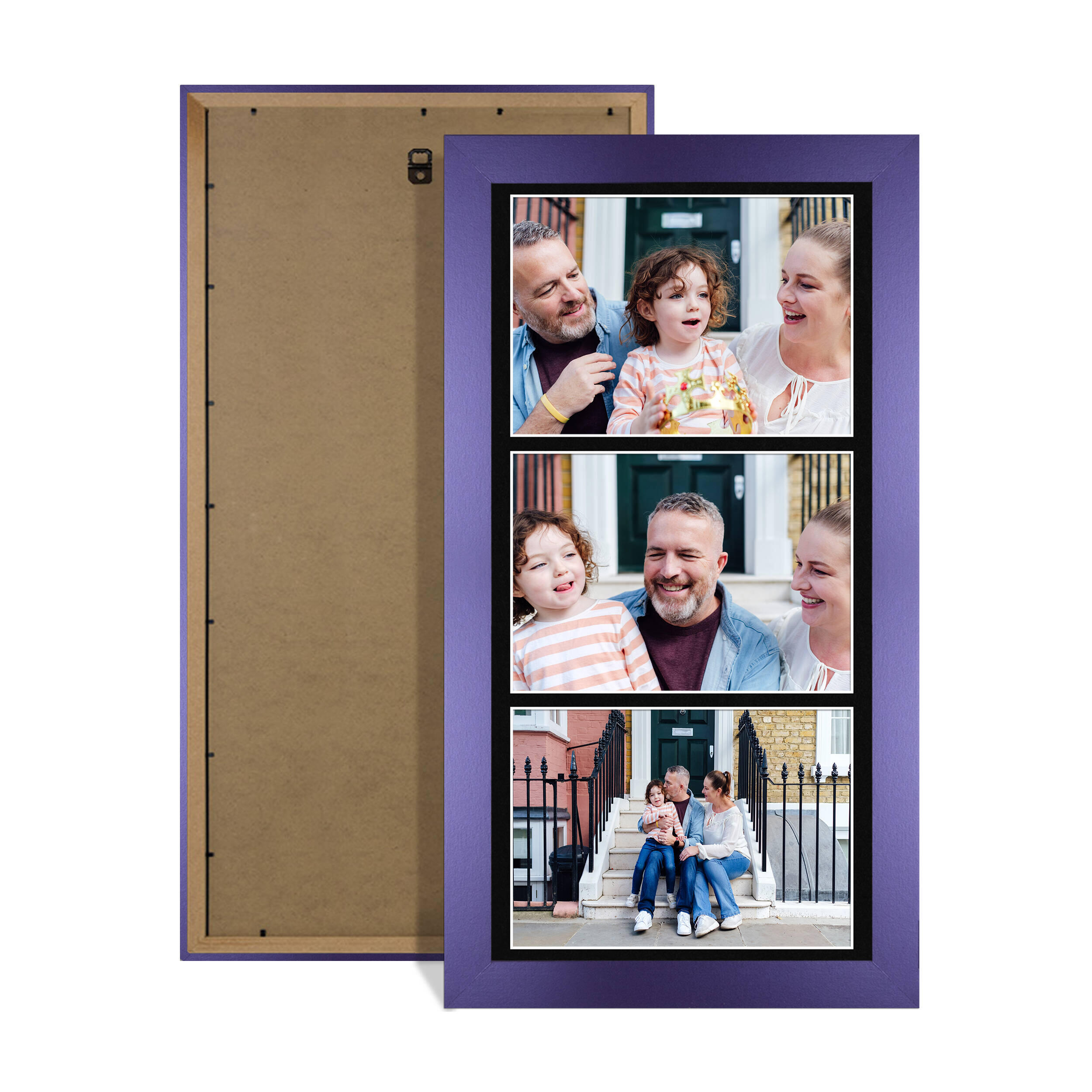 Purple Colour Multi Aperture Photo Frame 7X5 (x3) Pictures – Collage Wall Frame For Family Photos – 16x8 Picture Frame Size