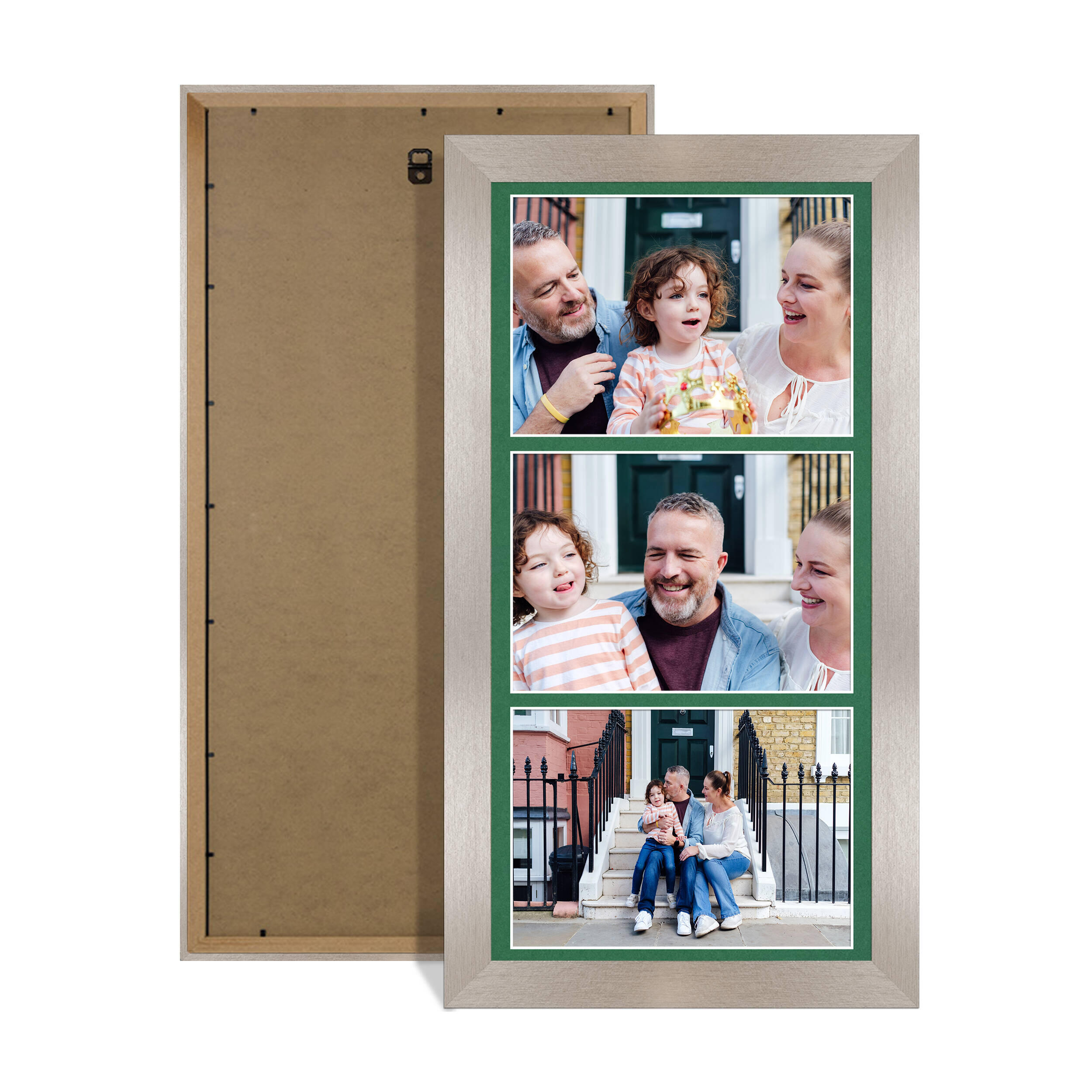Aluminium Colour Multi Aperture Photo Frame 7X5 (x3) Pictures – Collage Wall Frame For Loved Ones Photos – 16x8 Frame Size