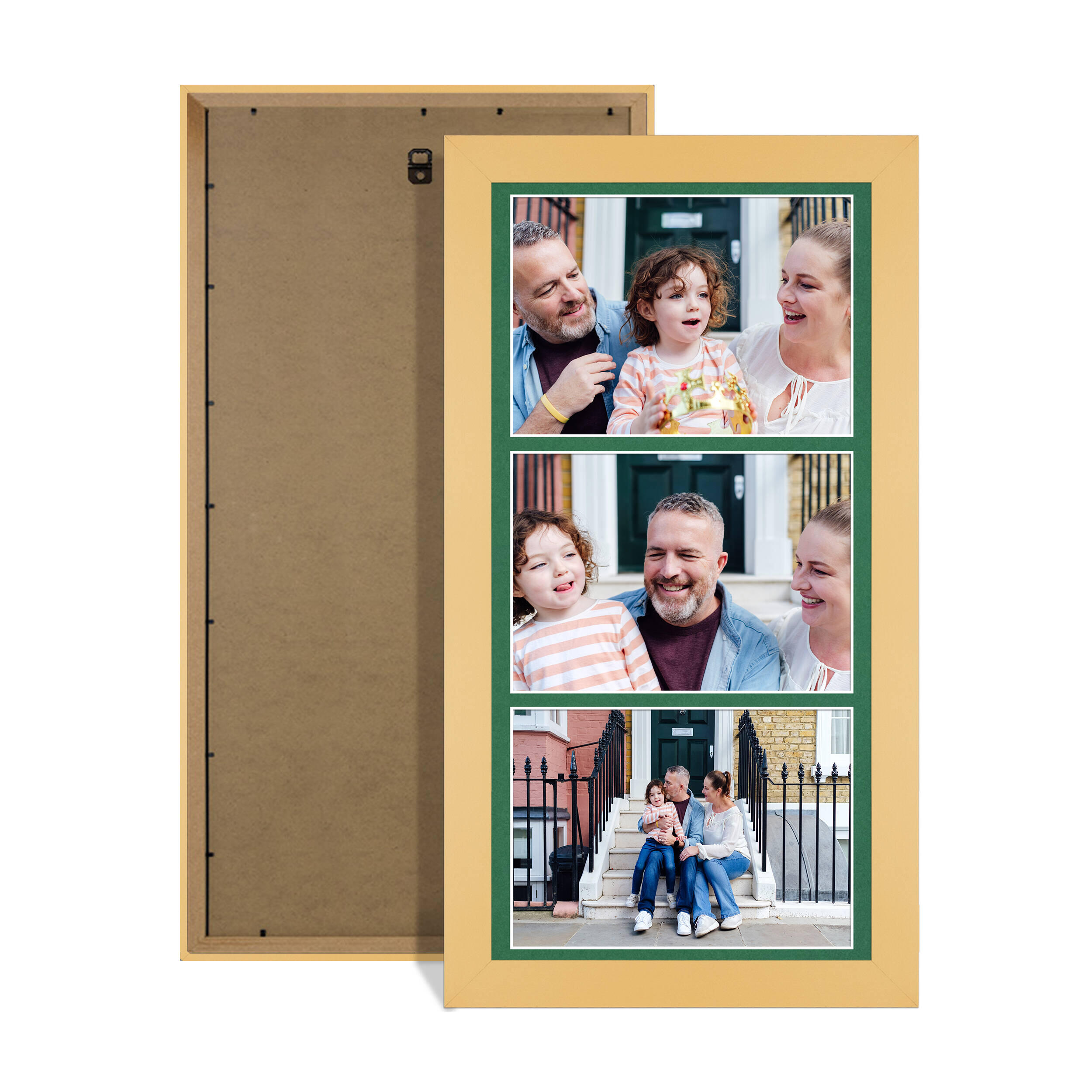 Mustard Yellow Colour Multi Aperture Photo Frame 7X5 (x3) Pictures – Collage Wall Frame For Family Photos – 16x8 Picture Frame Size