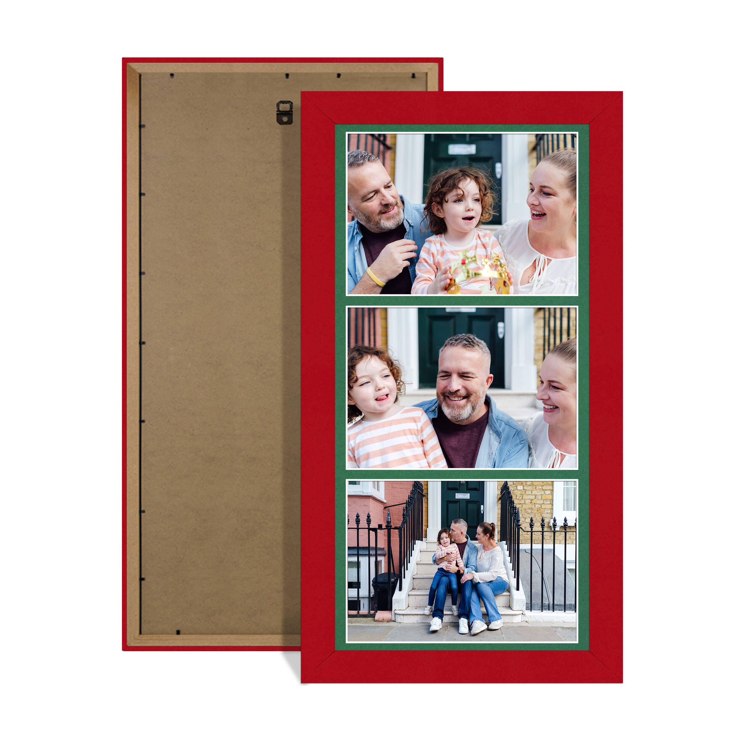 Red Colour Multi Aperture Photo Frame 7X5 (x3) Pictures – Collage Wall Frame for Family Photos – 16x8 Picture Frame Size