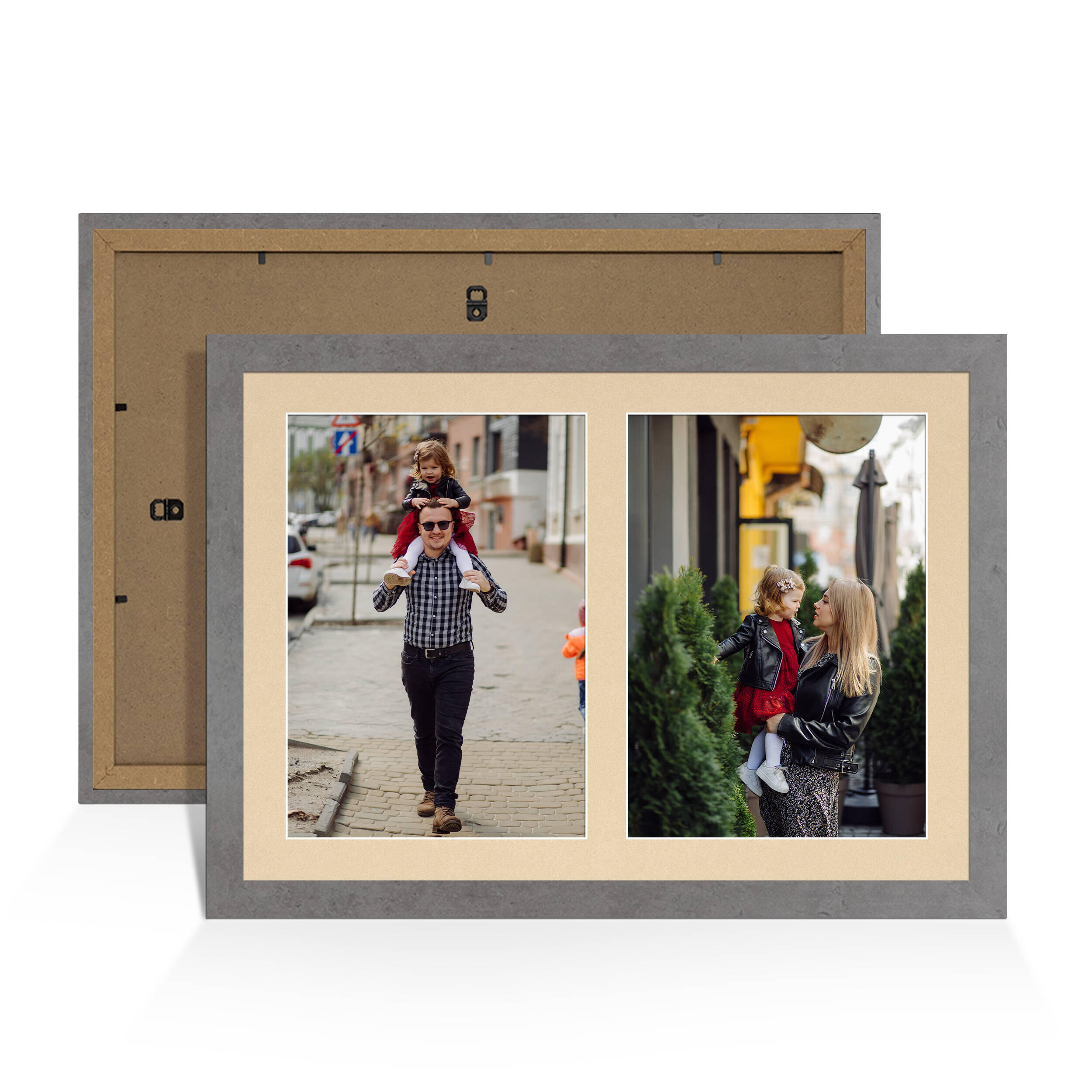 Grey Marble Colour Multi Aperture Photo Frame A4 (x2) Pictures – Collage Wall Frame for Family Photos – 20x14 Picture Frame Size