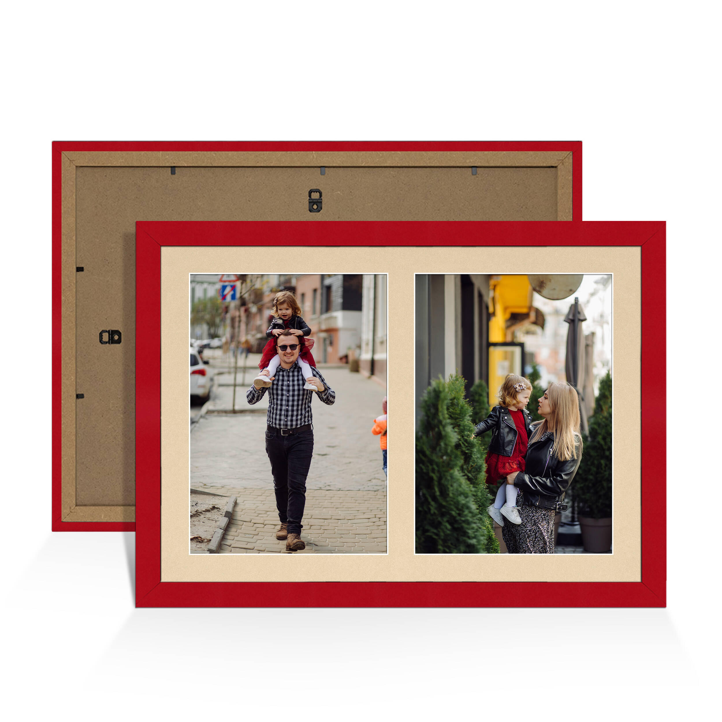 Red Colour Multi Aperture Photo Frame A4 (x2) Pictures – Collage Wall Frame For Family Photos – 20x14 Picture Frame Size