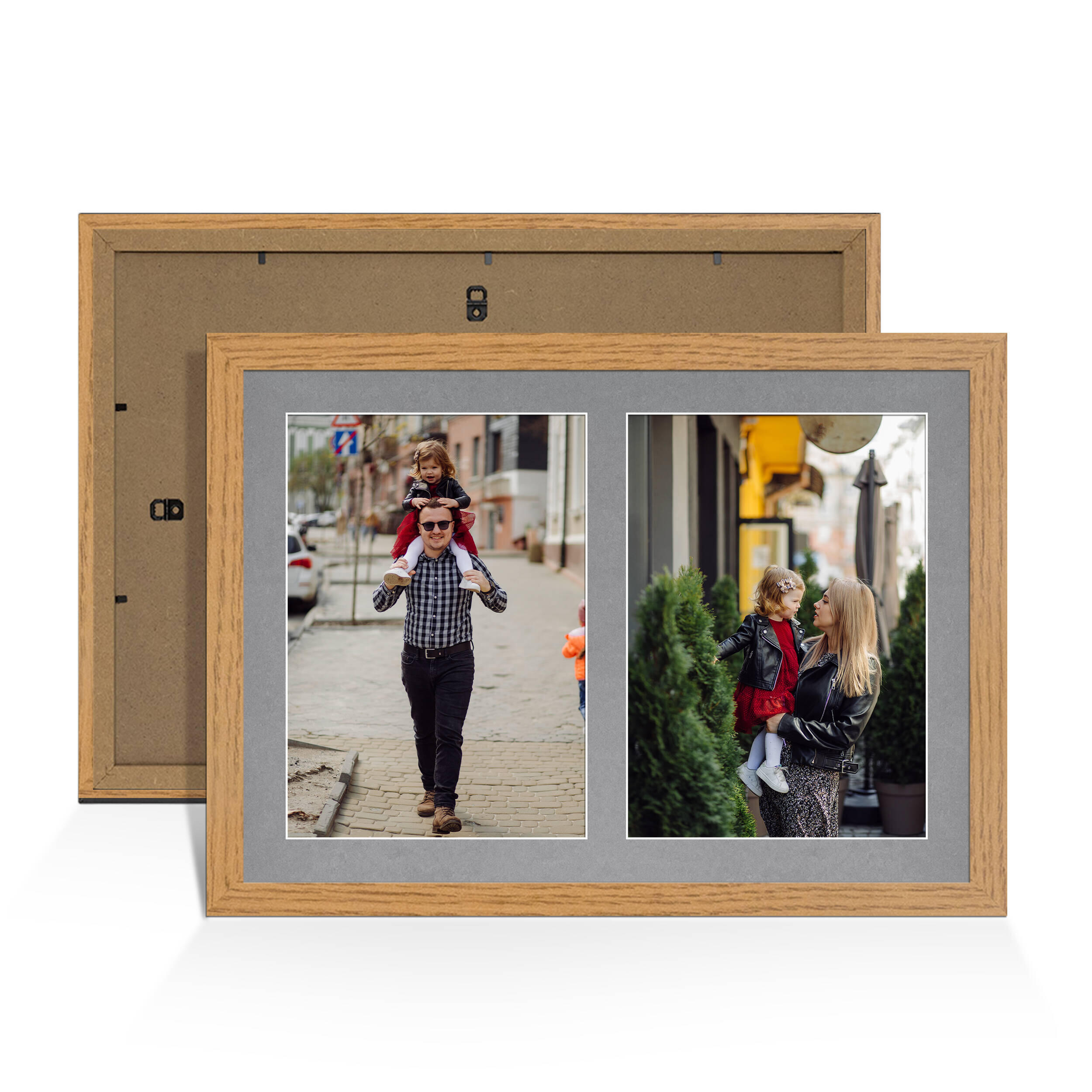 Oak Colour Multi Aperture Photo Frame A4 (x2) Pictures – Collage Wall Frame for Family Photos – 20x14 Picture Frame Size