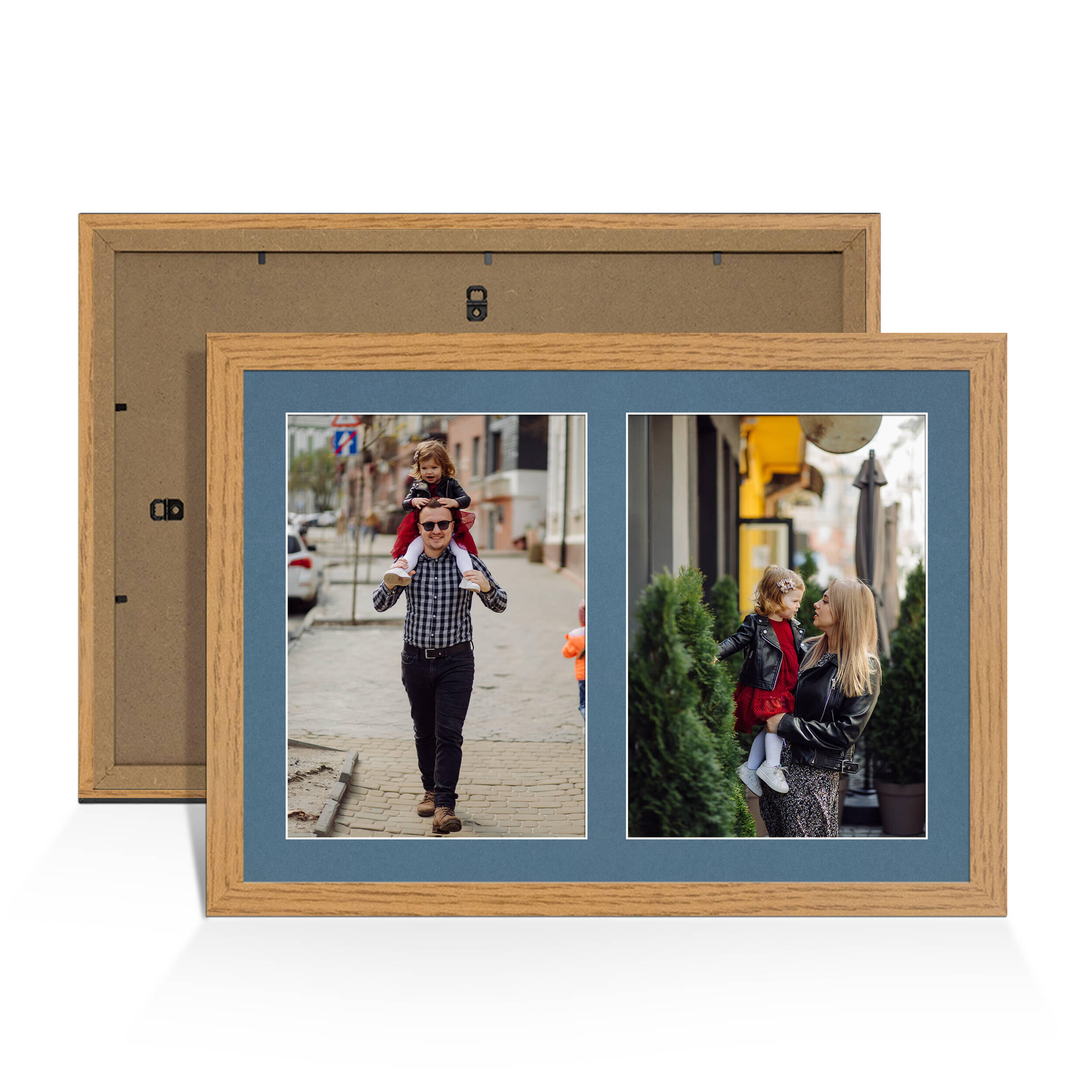 Oak Colour Multi Aperture Photo Frame A4 (x2) Pictures – Collage Wall Frame For Loved Ones Photos – 20x14 Frame Size