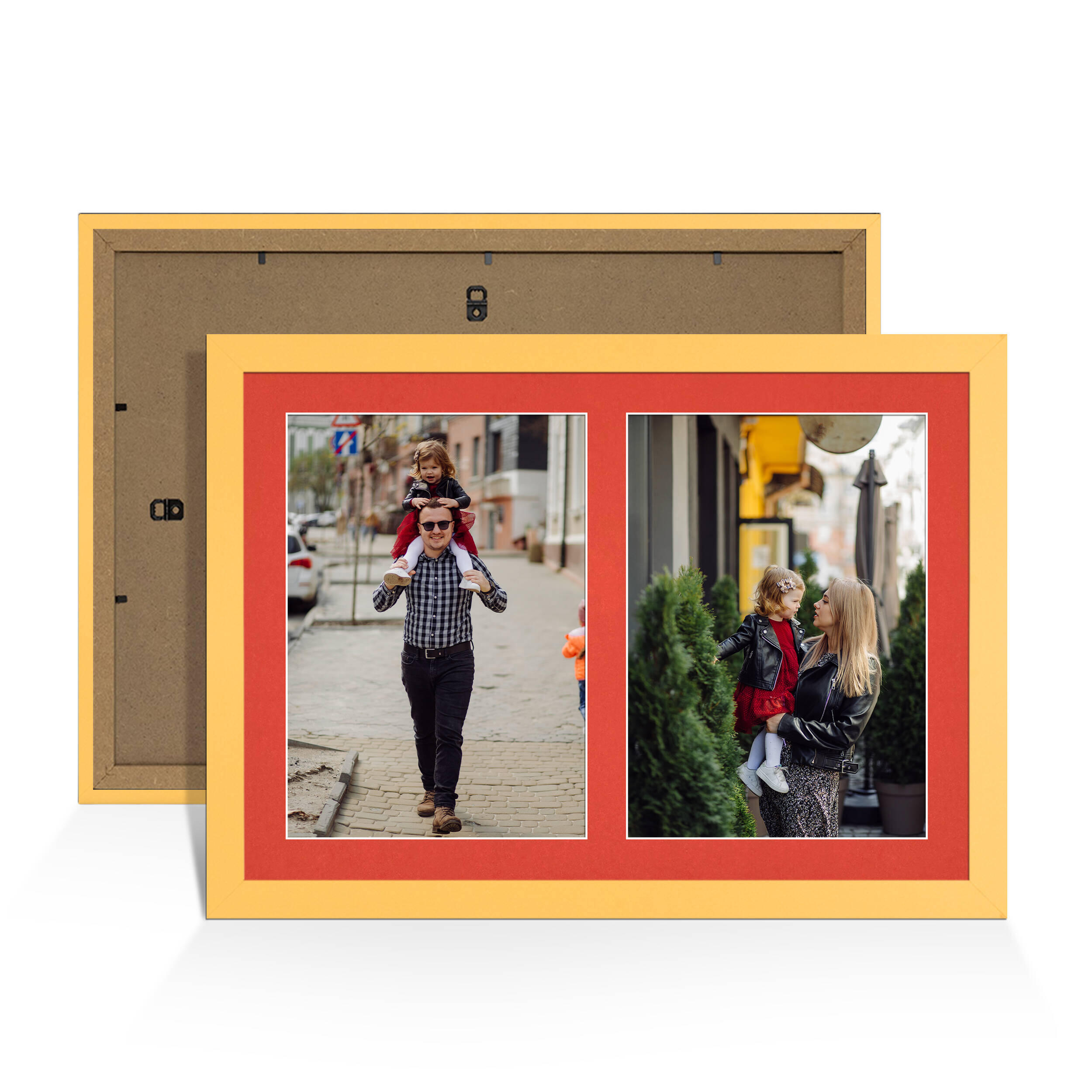 Mustard Yellow Colour Multi Aperture Photo Frame A4 (x2) Pictures – Collage Wall Frame For Loved Ones Photos – 20x14 Frame Size