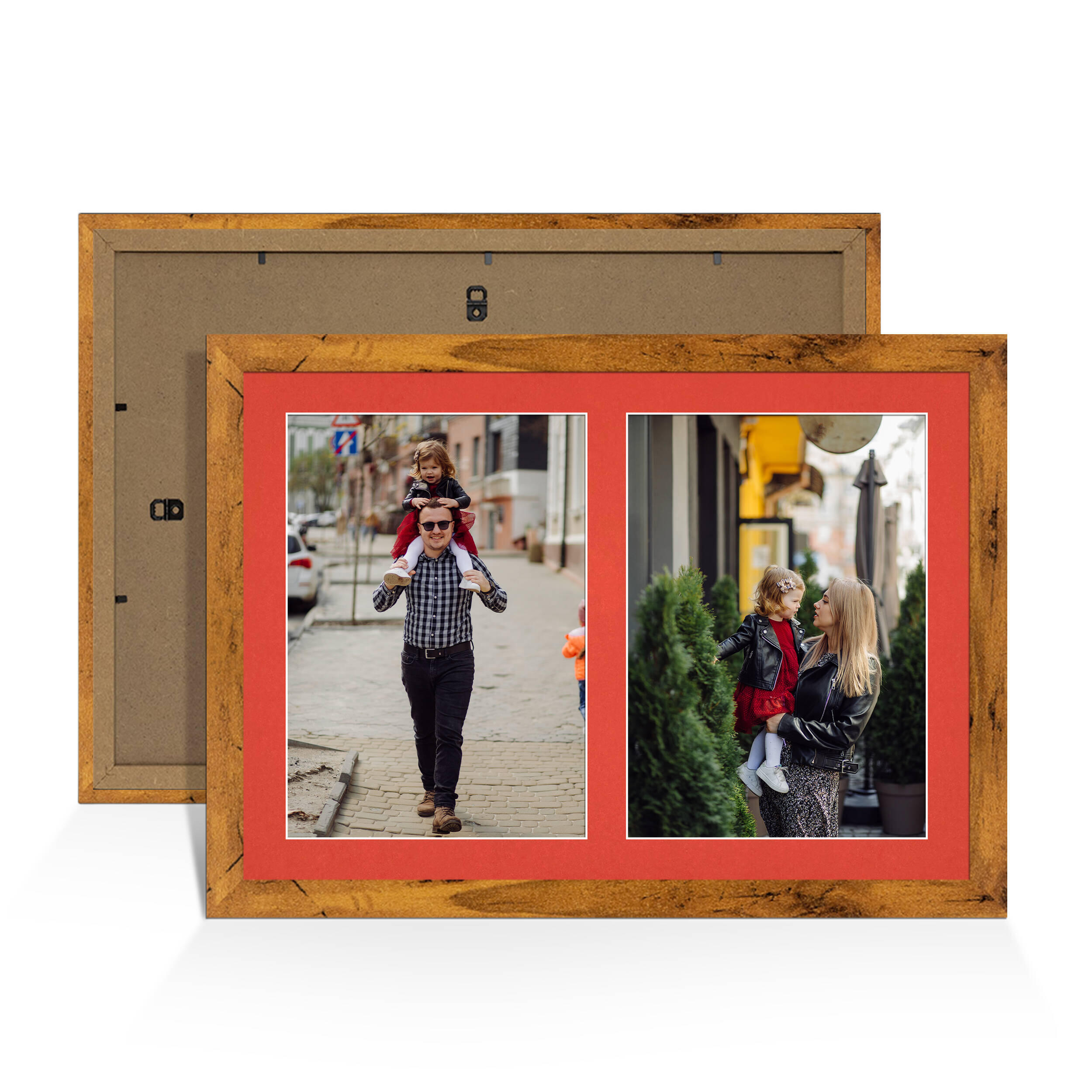 Rustic Oak Colour Multi Aperture Photo Frame A4 (x2) Pictures – Collage Wall Frame for Family Photos – 20x14 Picture Frame Size