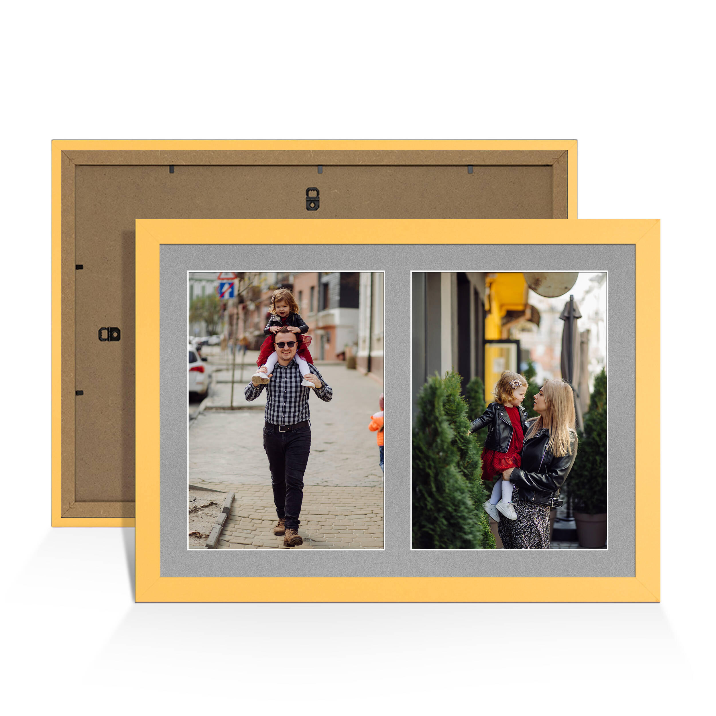 Mustard Yellow Colour Multi Aperture Photo Frame A4 (x2) Pictures – Collage Wall Frame for Family Photos – 20x14 Picture Frame Size