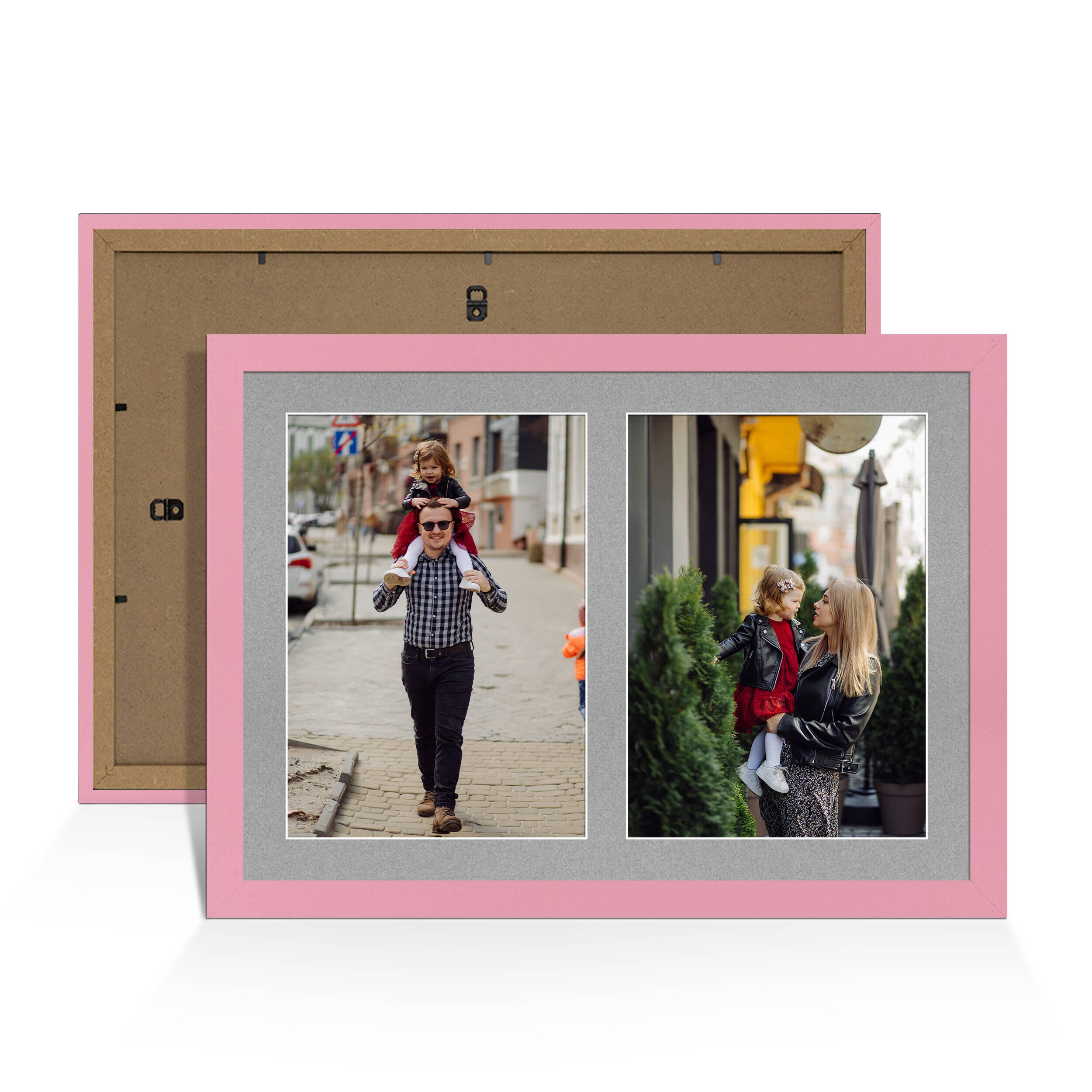 Pastel Pink Colour Multi Aperture Photo Frame A4 (x2) Pictures – Collage Wall Frame for Family Photos – 20x14 Picture Frame Size