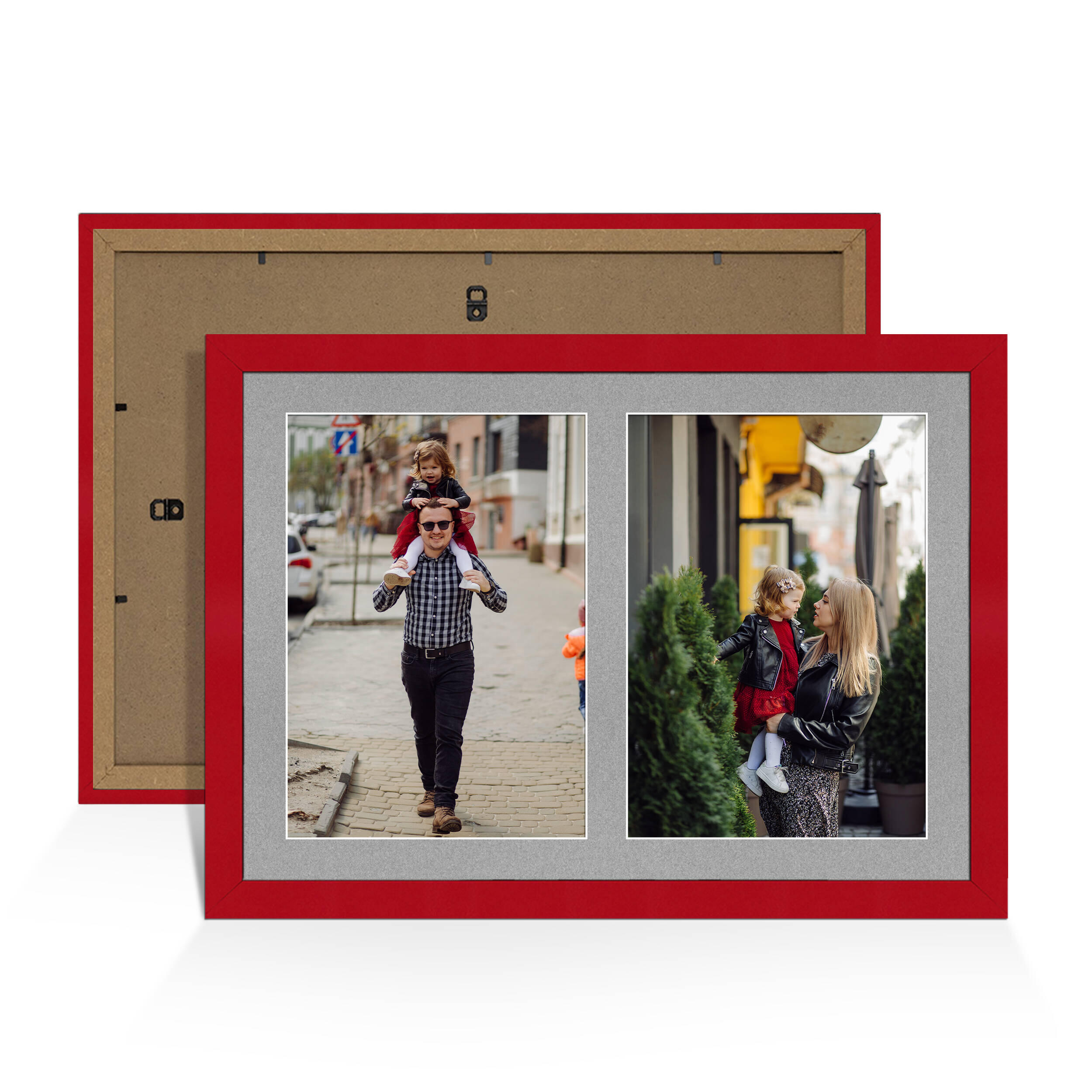 Red Colour Multi Aperture Photo Frame A4 (x2) Pictures – Collage Wall Frame For Family Photos – 20x14 Picture Frame Size