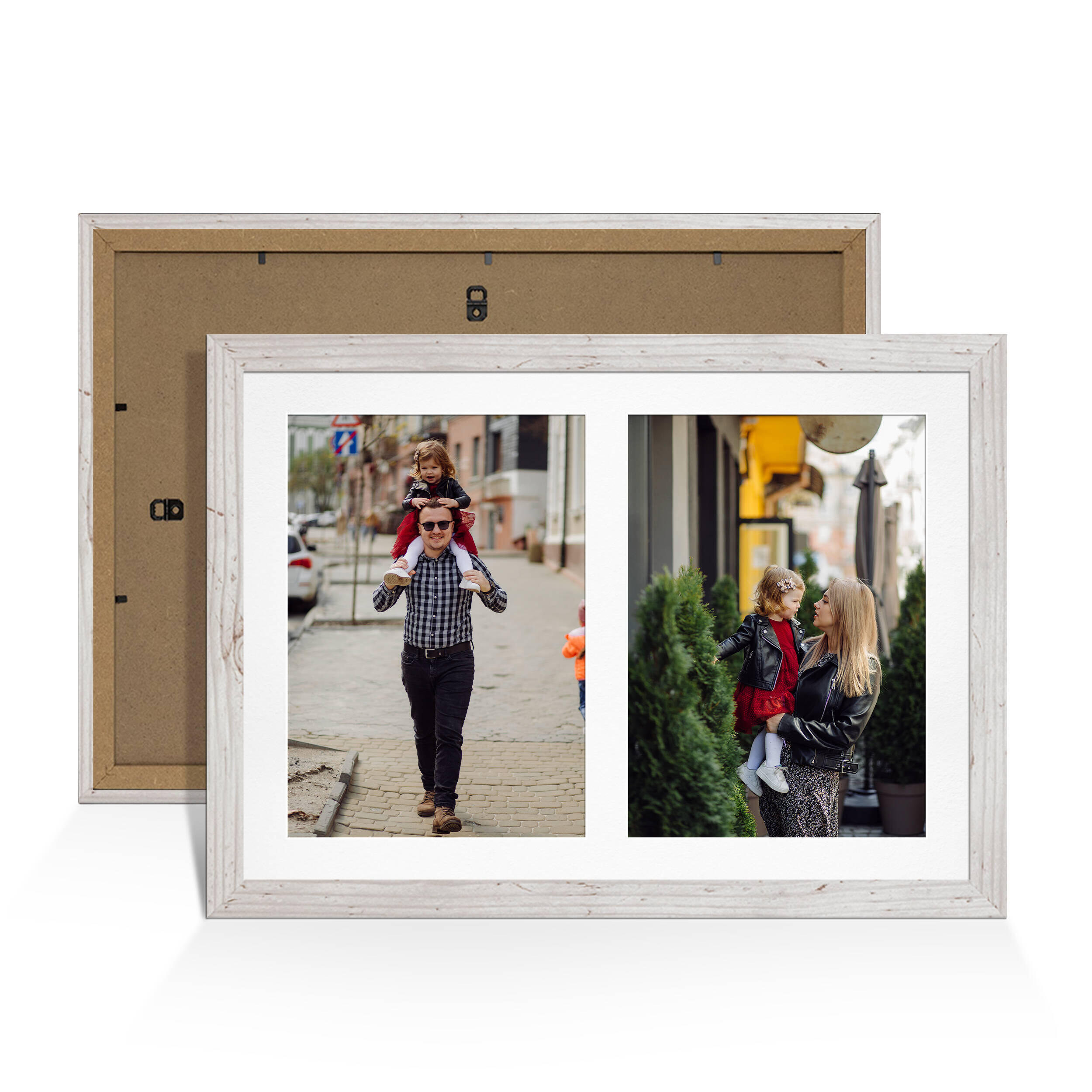 White Rustic Colour Multi Aperture Photo Frame A4 (x2) Pictures – Collage Wall Frame for Family Photos – 20x14 Picture Frame Size