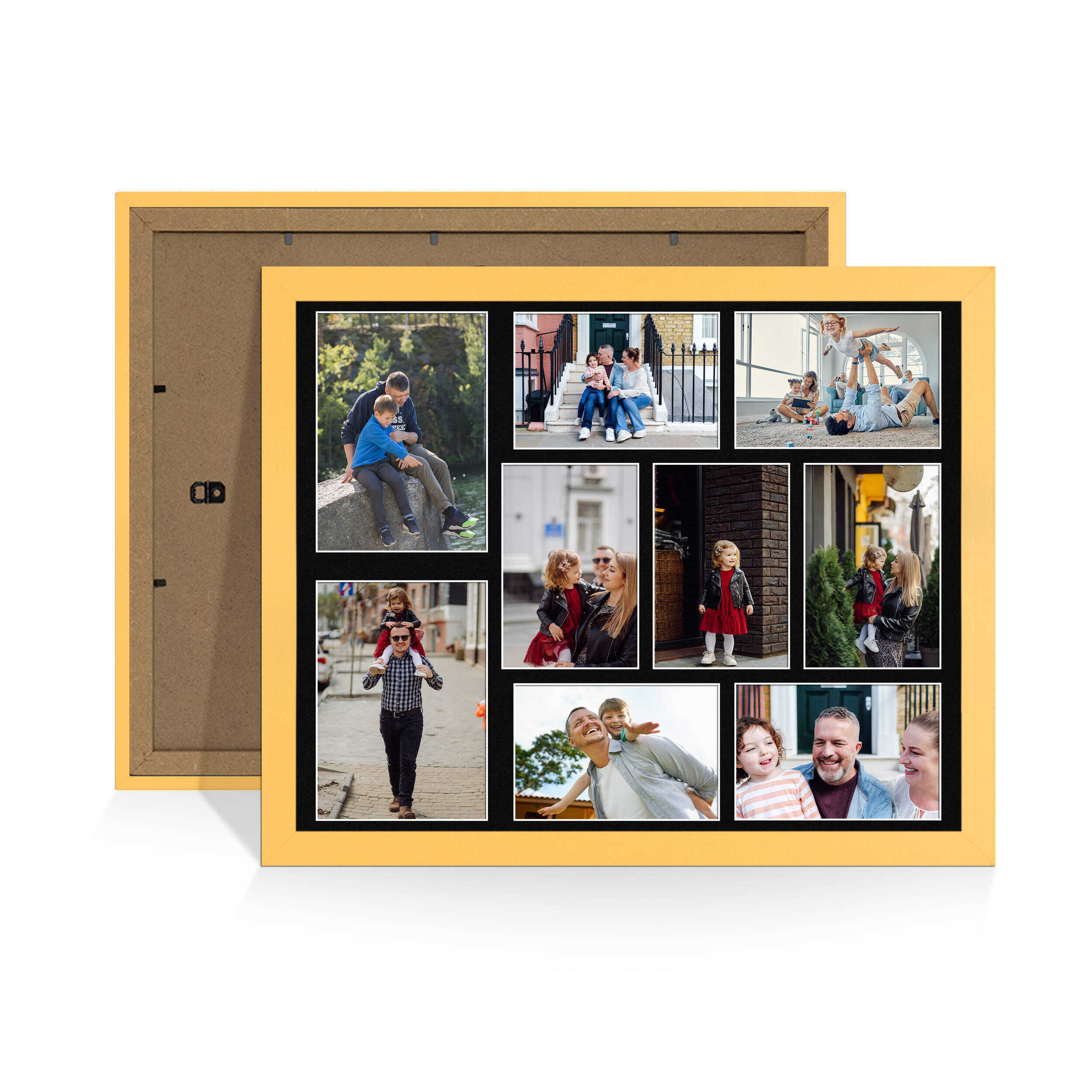 Mustard Yellow Colour Multi Aperture Photo Frame 7X5 (x2) and 6X4 (x7) Pictures – Collage Wall Frame For Family Photos – 20x16 Picture Frame Size