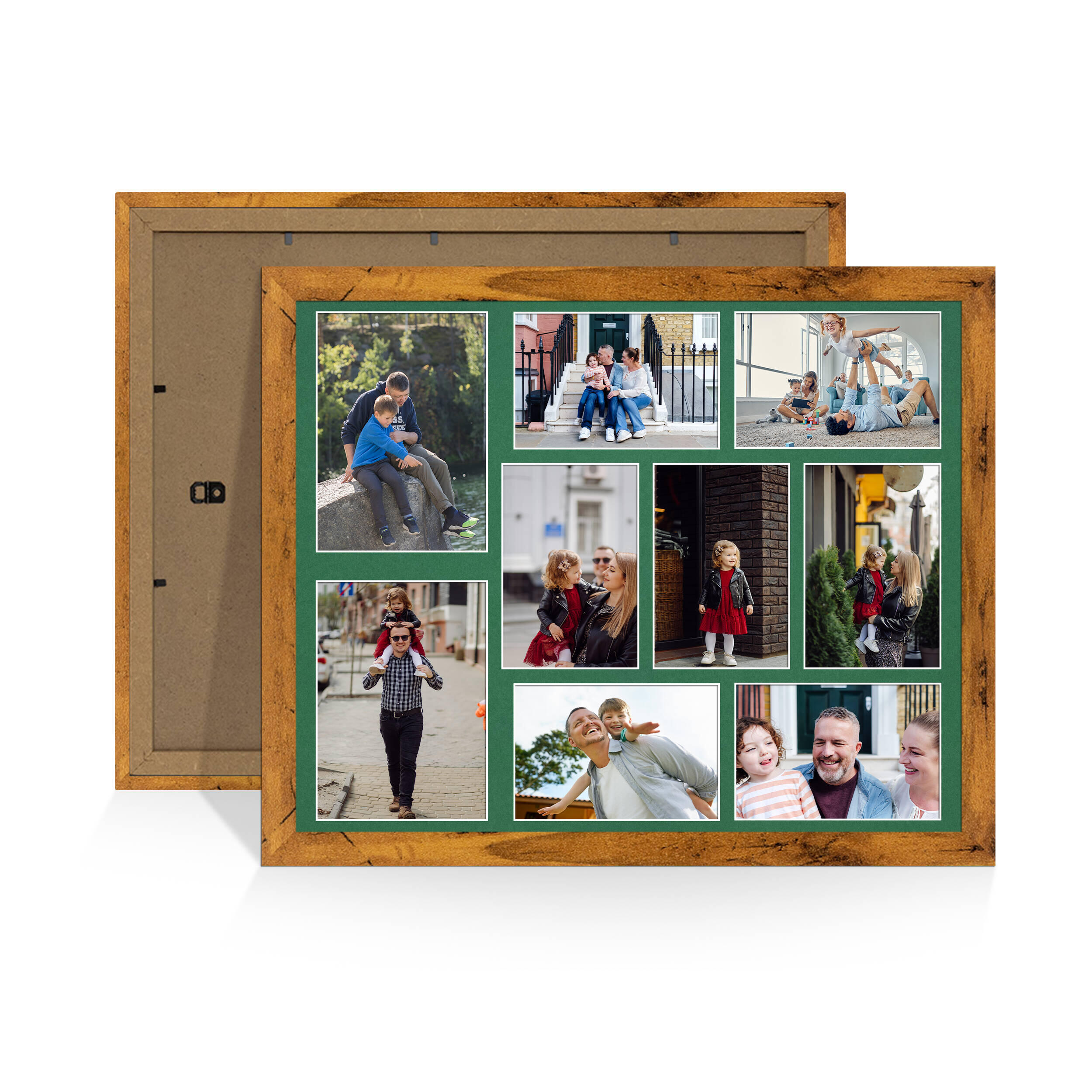 Rustic Oak Colour Multi Aperture Photo Frame 7X5 (x2) and 6X4 (x7) Pictures – Collage Wall Frame for Family Photos – 20x16 Picture Frame Size