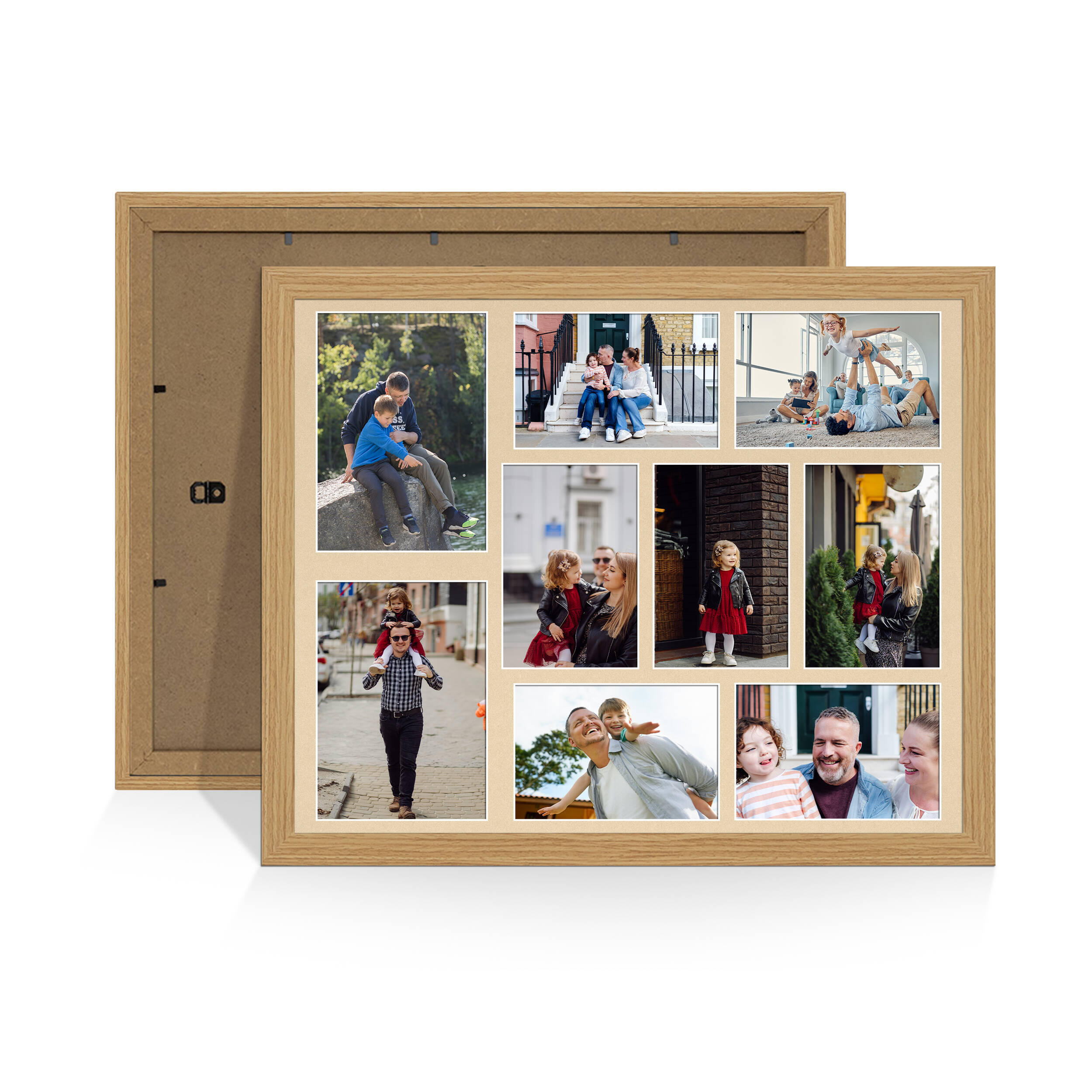 Light Oak Colour Multi Aperture Photo Frame 7X5 (x2) and 6X4 (x7) Pictures – Collage Wall Frame for Family Photos – 20x16 Picture Frame Size