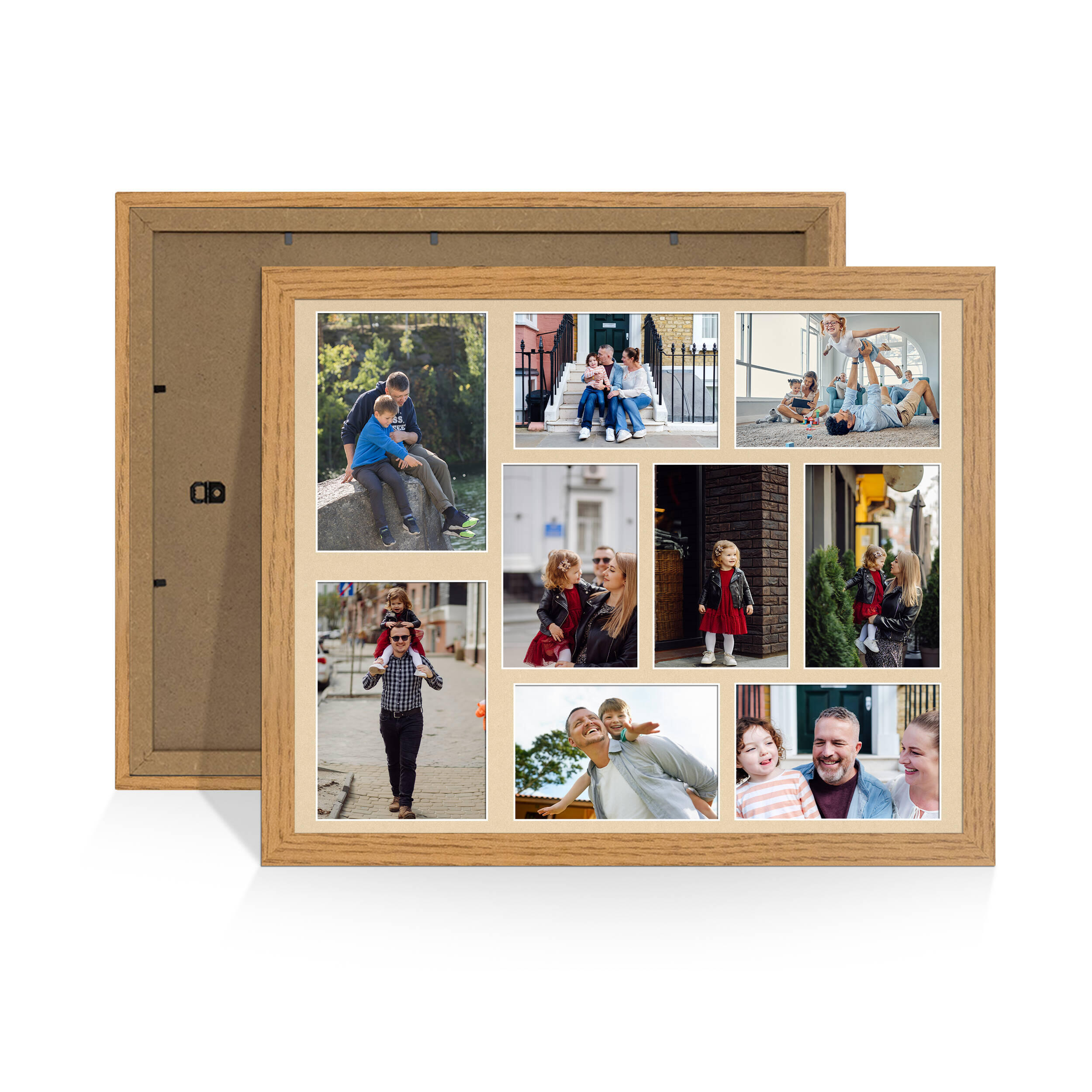 Oak Colour Multi Aperture Photo Frame 7X5 (x2) and 6X4 (x7) Pictures – Collage Wall Frame For Loved Ones Photos – 20x16 Frame Size