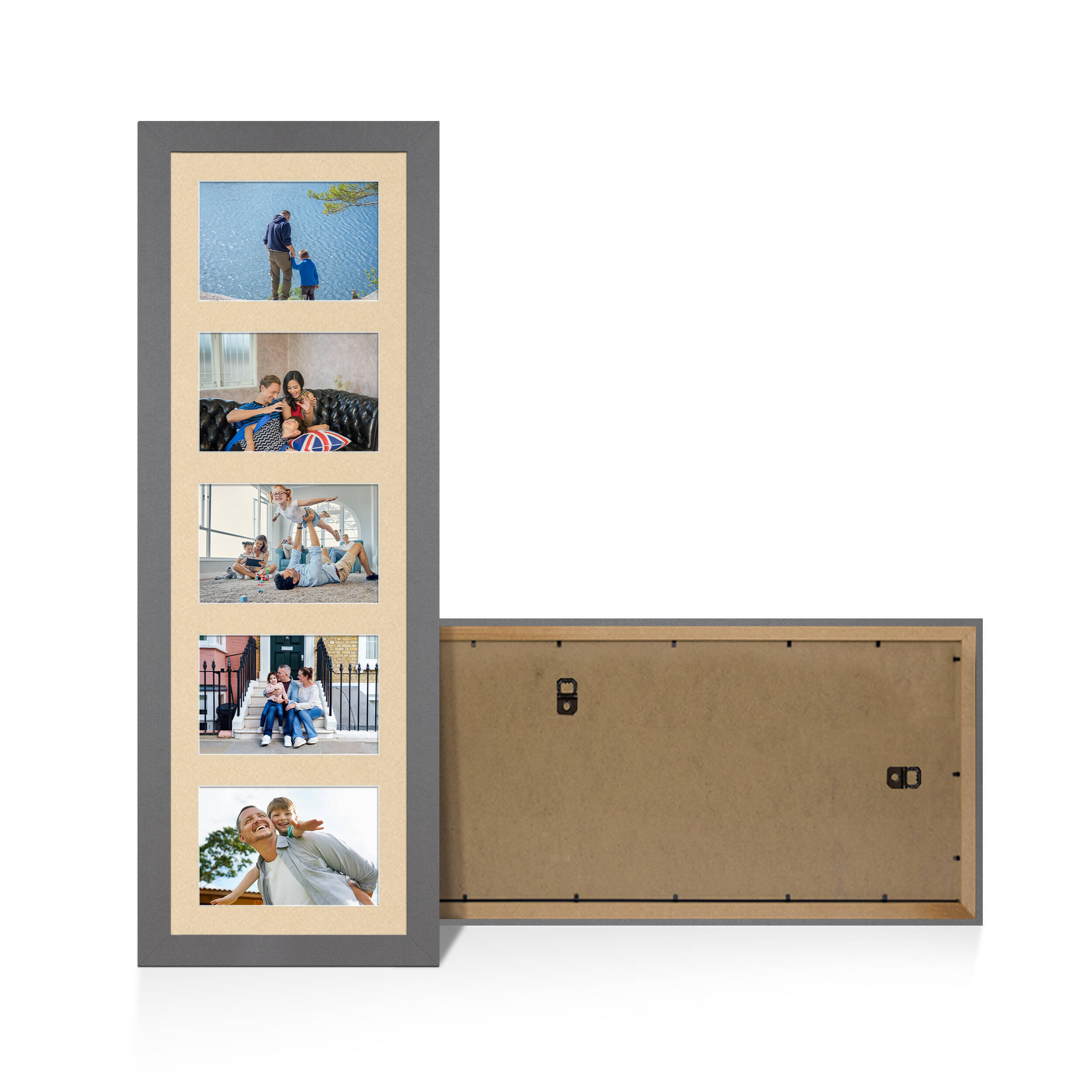 Dark Grey Colour Multi Aperture Photo Frame 6X4 (x5) Pictures – Collage Wall Frame For Family Photos – 26x8 Picture Frame Size
