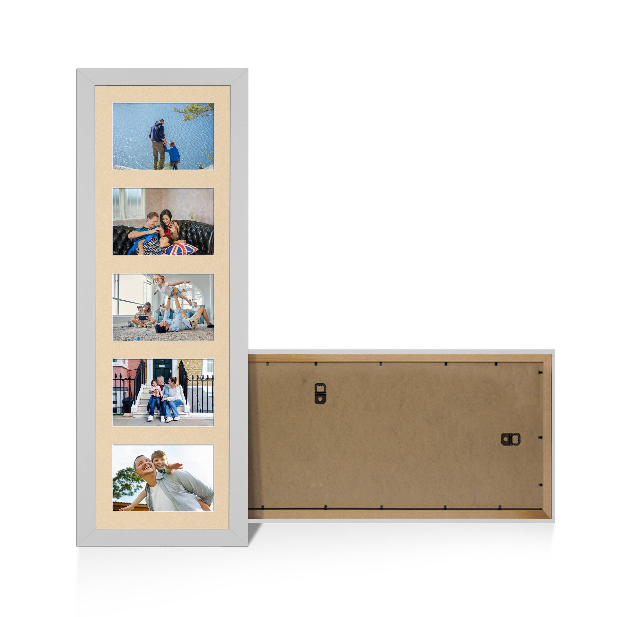 Silver Colour Multi Aperture Photo Frame 6X4 (x5) Pictures – Collage Wall Frame for Family Photos – 26x8 Picture Frame Size