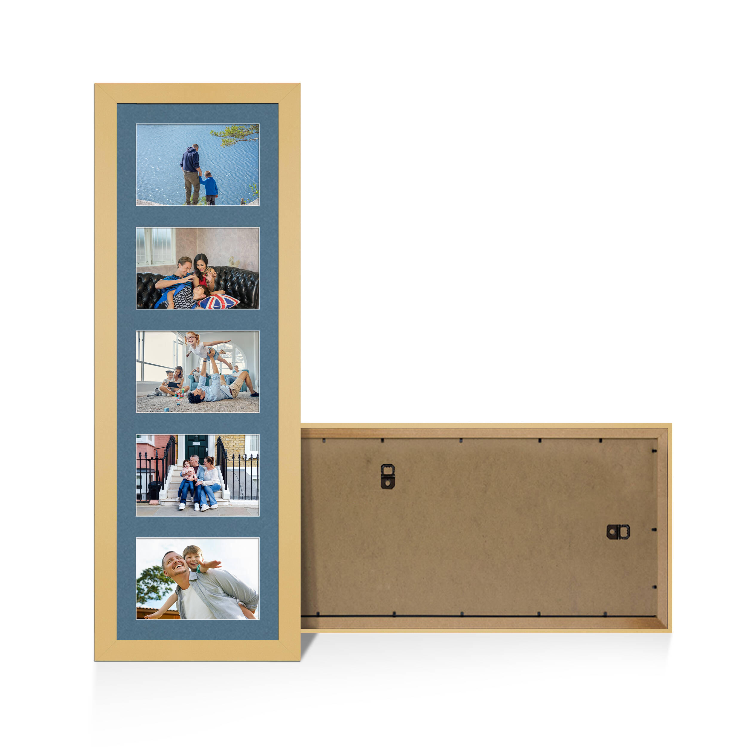 Mustard Yellow Colour Multi Aperture Photo Frame 6X4 (x5) Pictures – Collage Wall Frame For Loved Ones Photos – 26x8 Frame Size