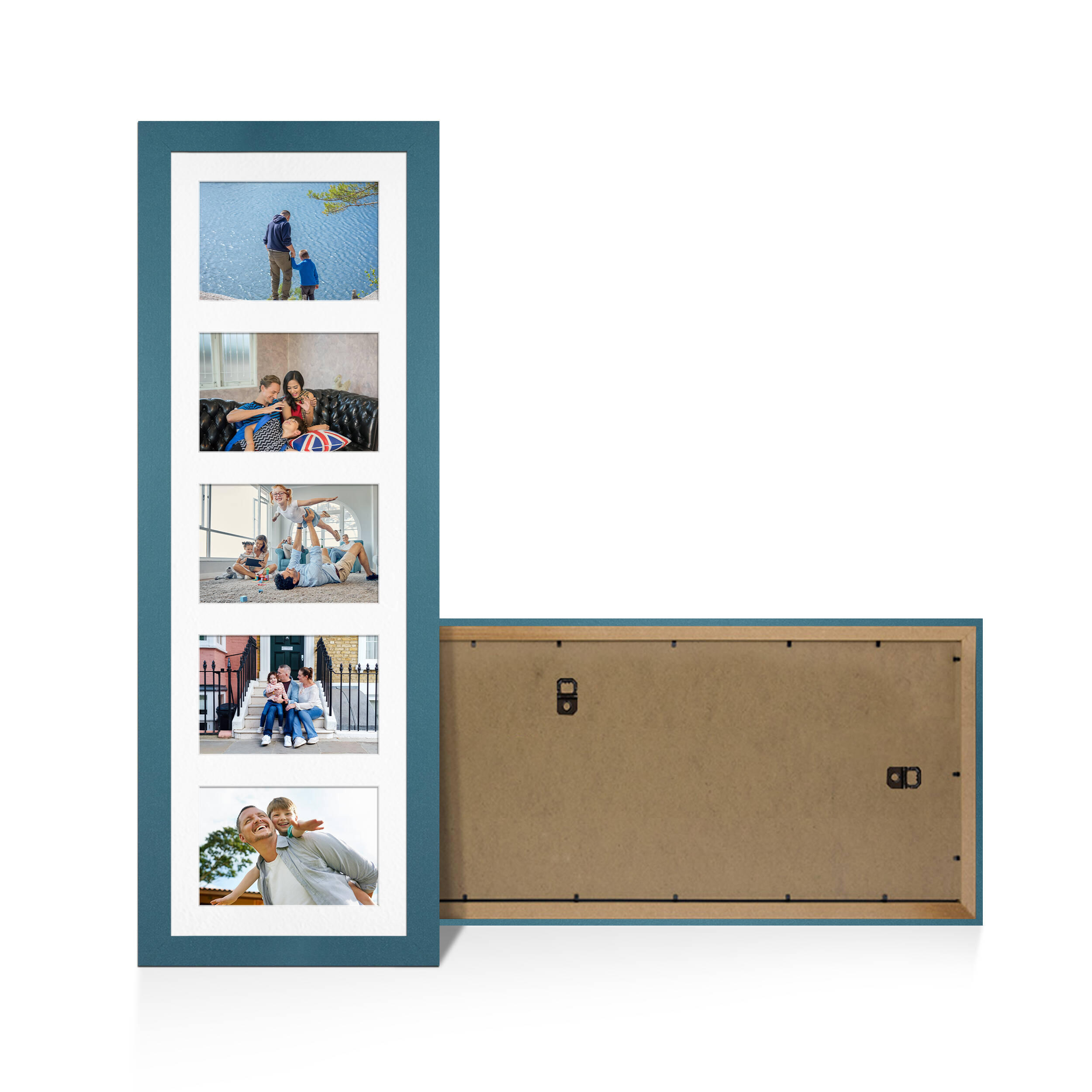 Navy Blue Colour Multi Aperture Photo Frame 6X4 (x5) Pictures – Collage Wall Frame for Family Photos – 26x8 Picture Frame Size