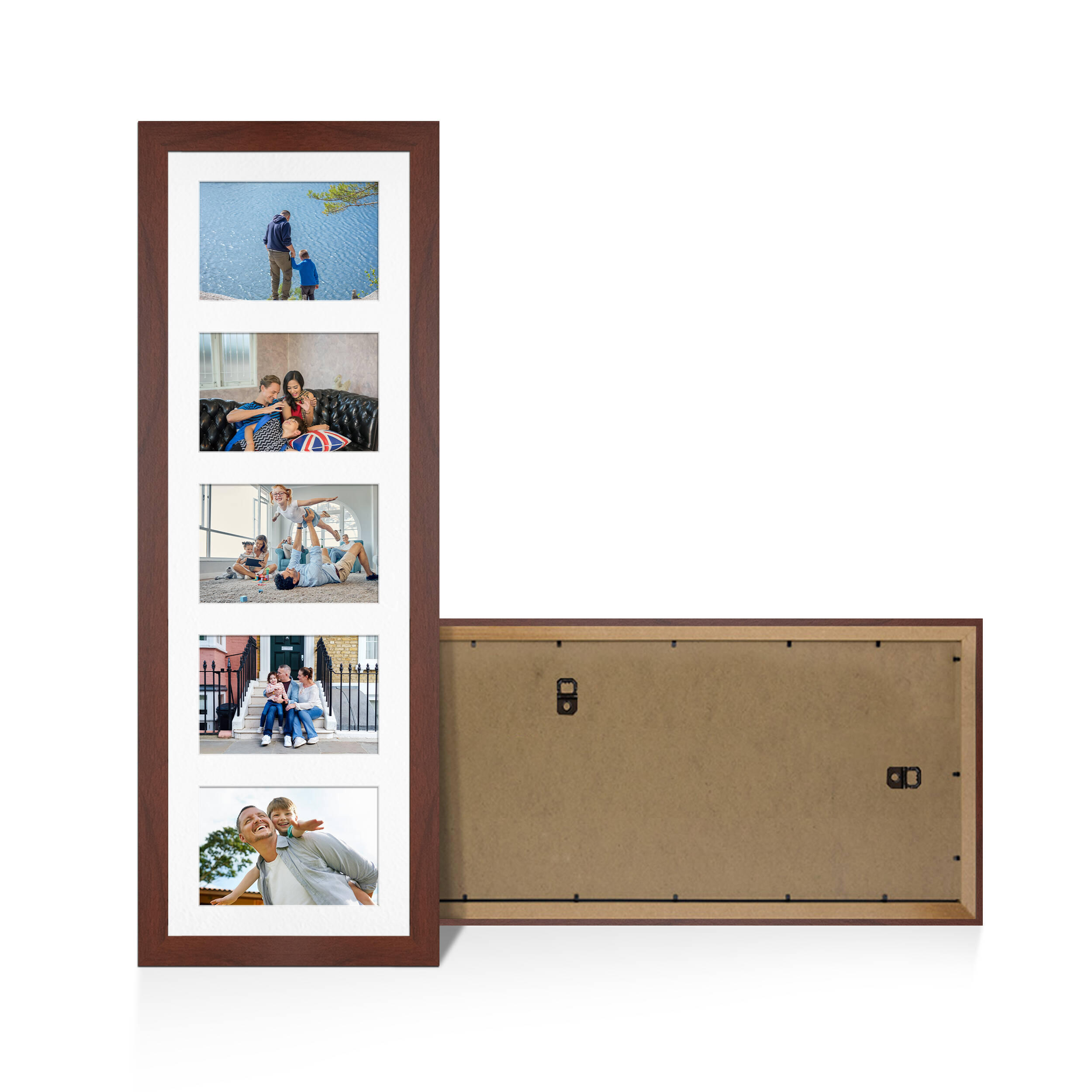Rose Wood Colour Multi Aperture Photo Frame 6X4 (x5) Pictures – Collage Wall Frame For Family Photos – 26x8 Picture Frame Size