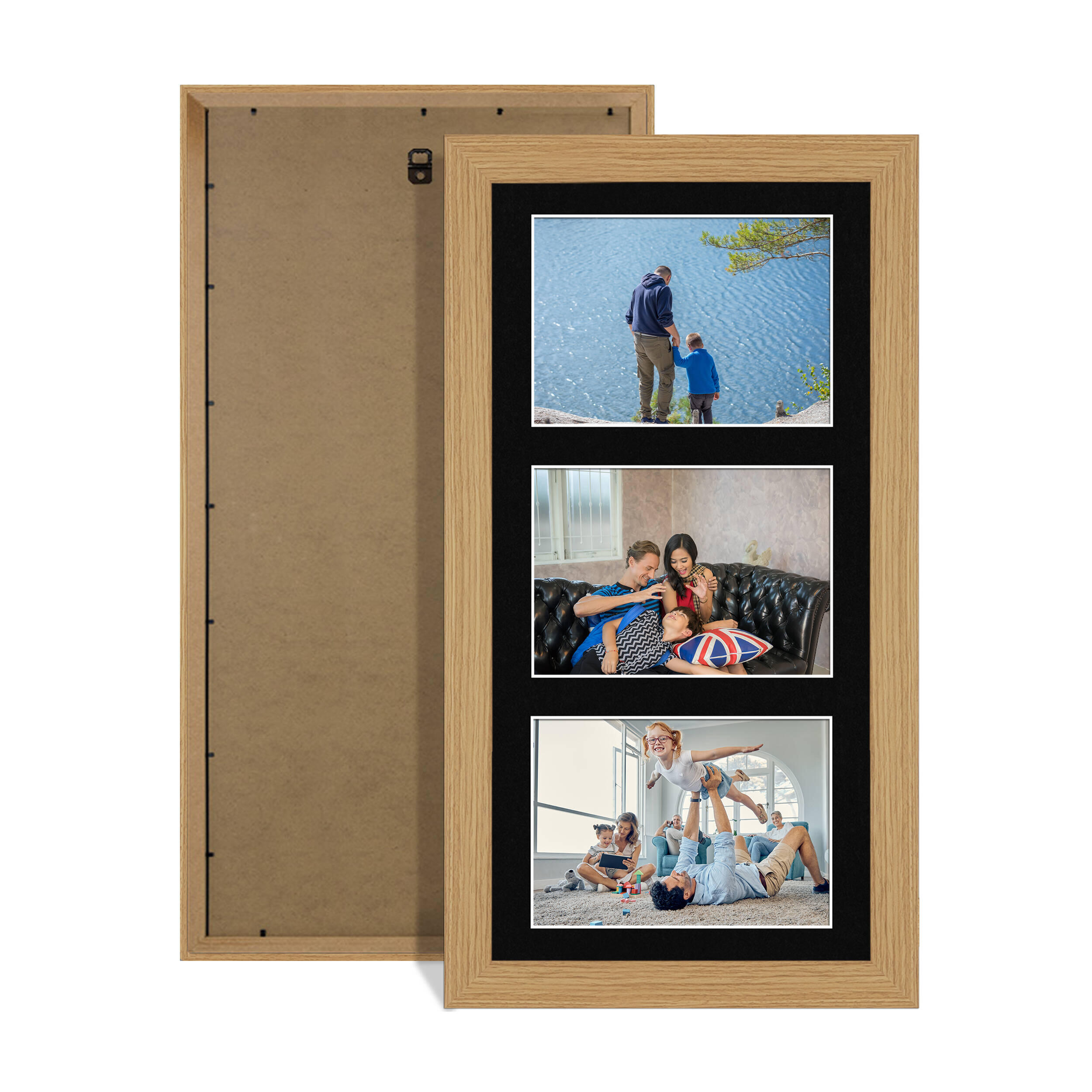 Light Oak Colour Multi Aperture Photo Frame 6X4 (x3) Pictures – Collage Wall Frame For Family Photos – 40x20cm Picture Frame Size
