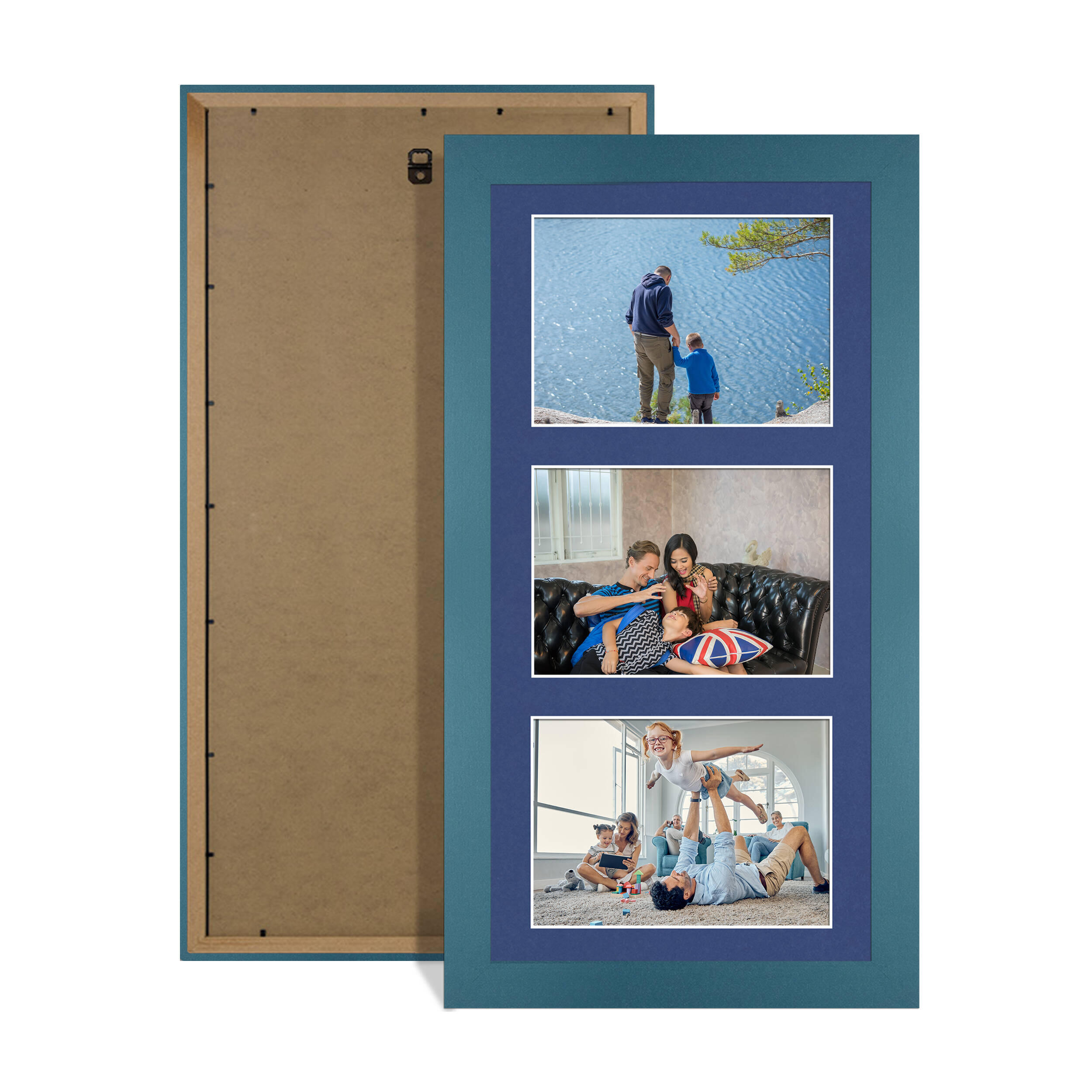 Navy Blue Colour Multi Aperture Photo Frame 6X4 (x3) Pictures – Collage Wall Frame For Family Photos – 40x20cm Picture Frame Size