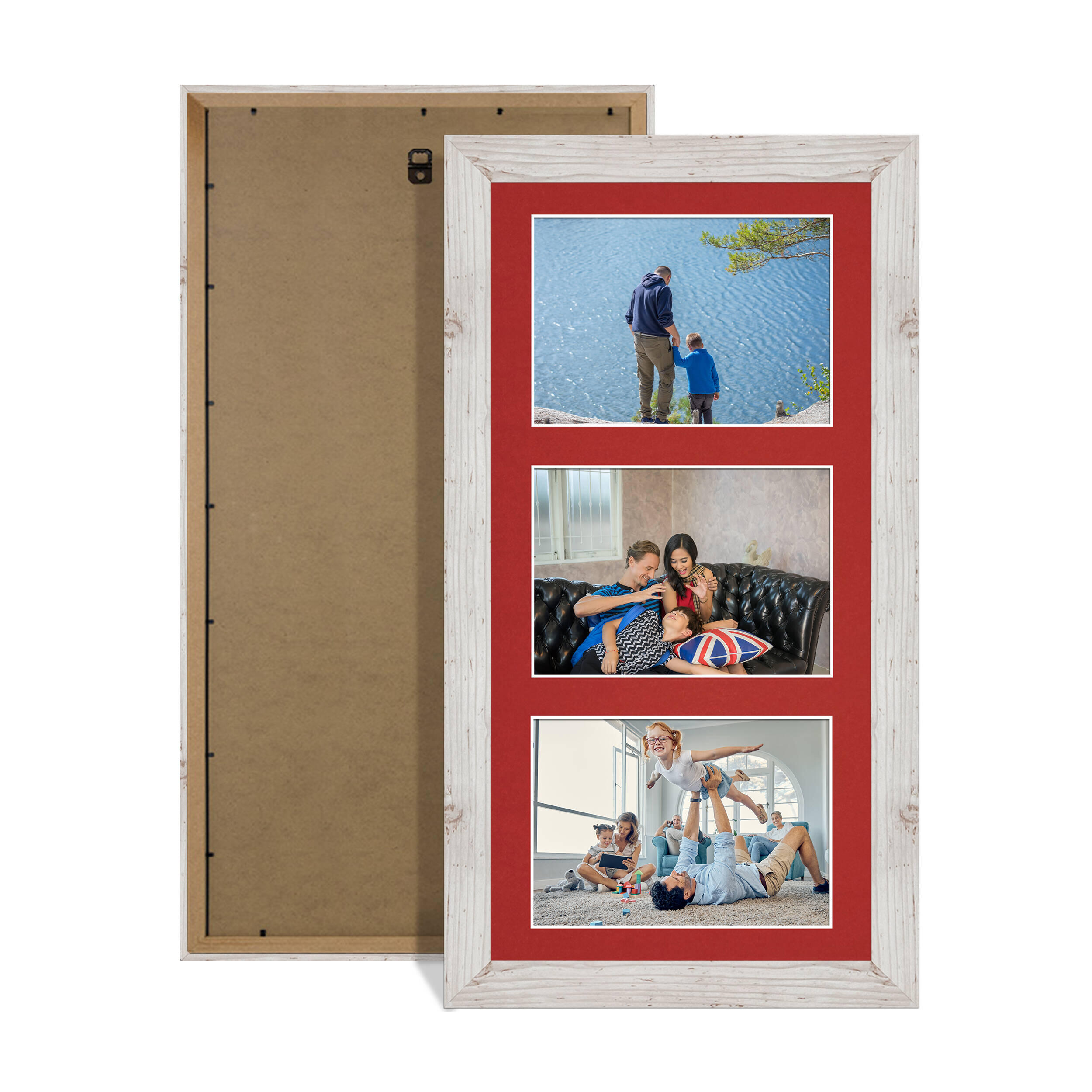 White Rustic Colour Multi Aperture Photo Frame 6X4 (x3) Pictures – Collage Wall Frame For Family Photos – 40x20cm Picture Frame Size