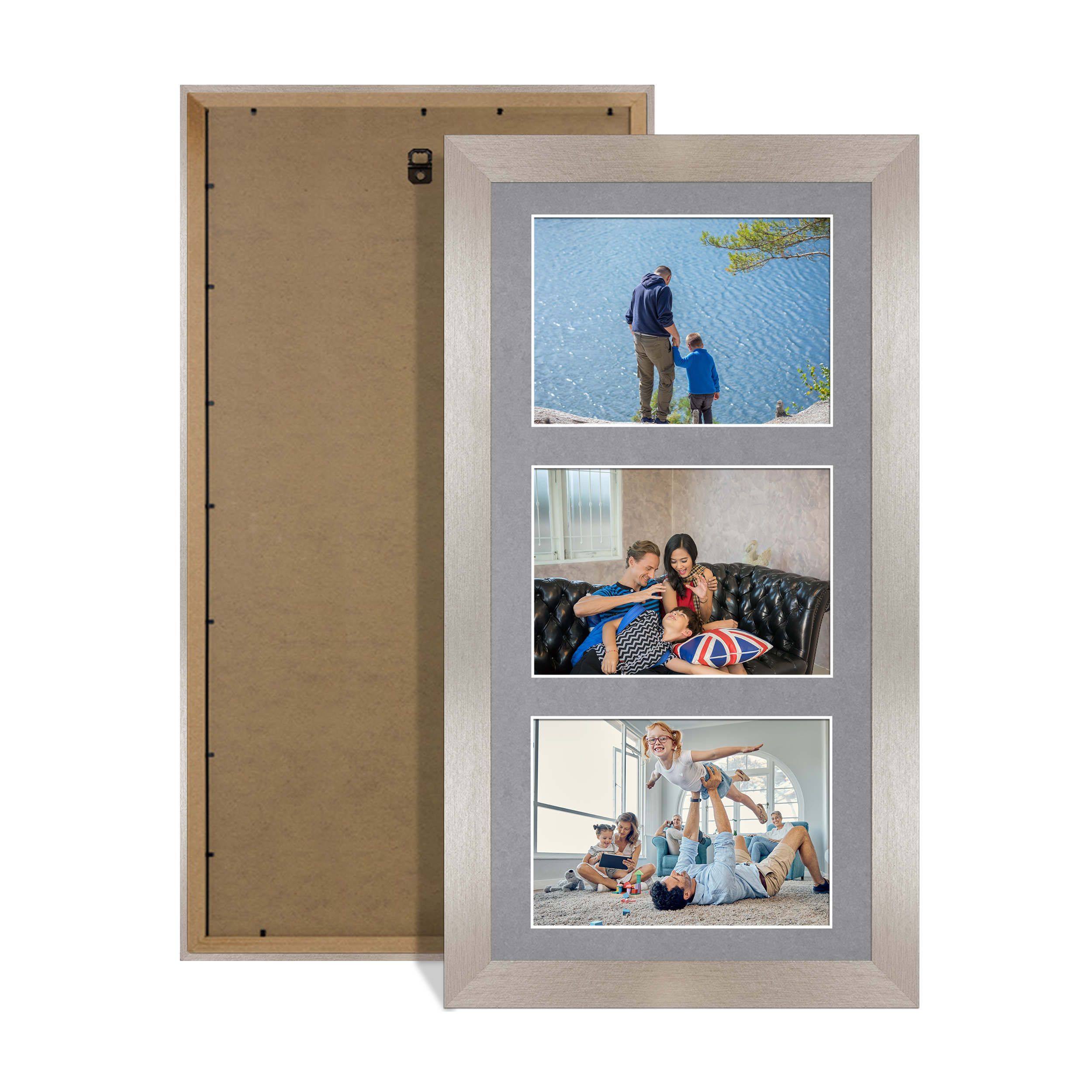 Aluminium Colour Multi Aperture Photo Frame 6X4 (x3) Pictures – Collage Wall Frame for Family Photos – 40x20cm Picture Frame Size