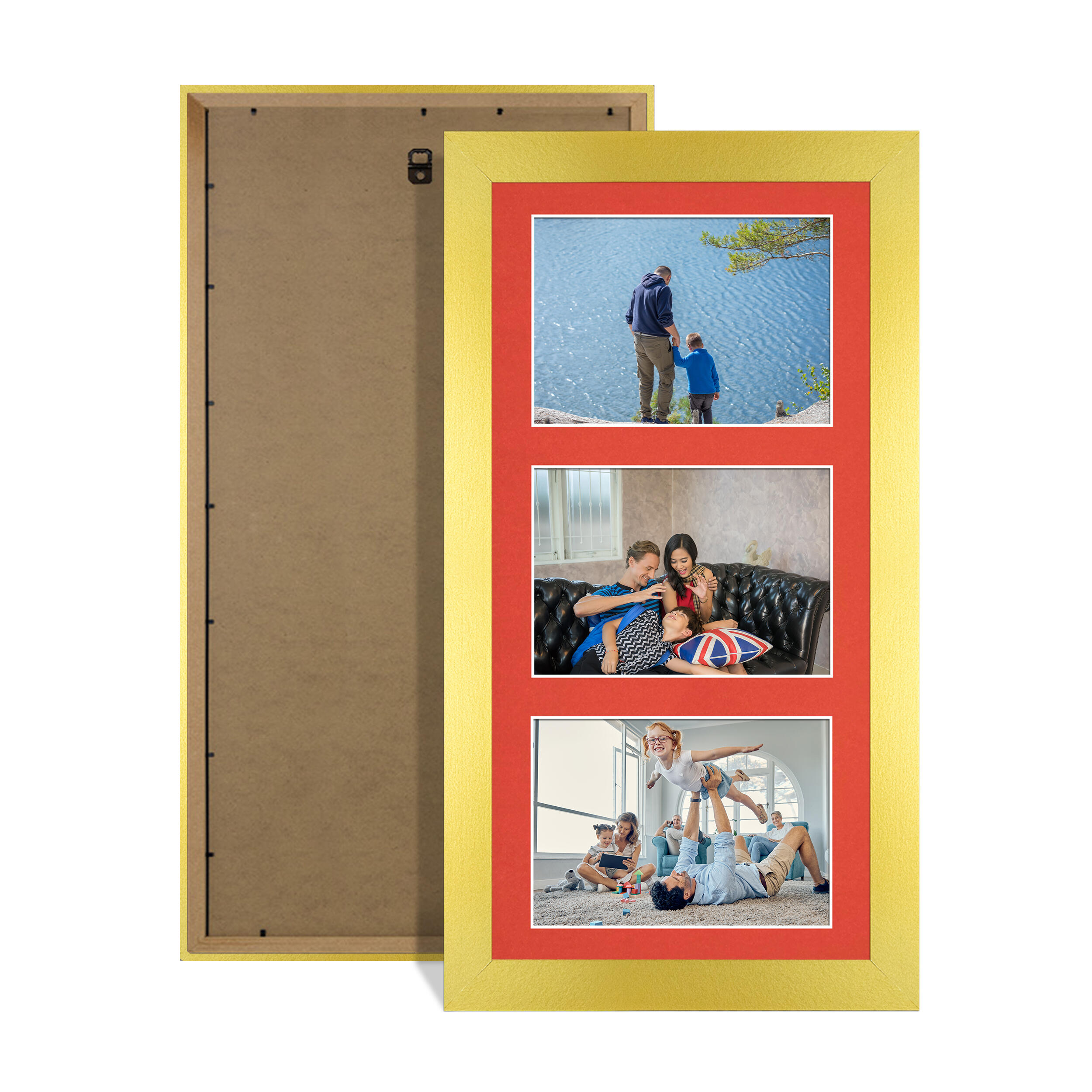 Gold Colour Multi Aperture Photo Frame 6X4 (x3) Pictures – Collage Wall Frame For Loved Ones Photos – 40x20cm Frame Size