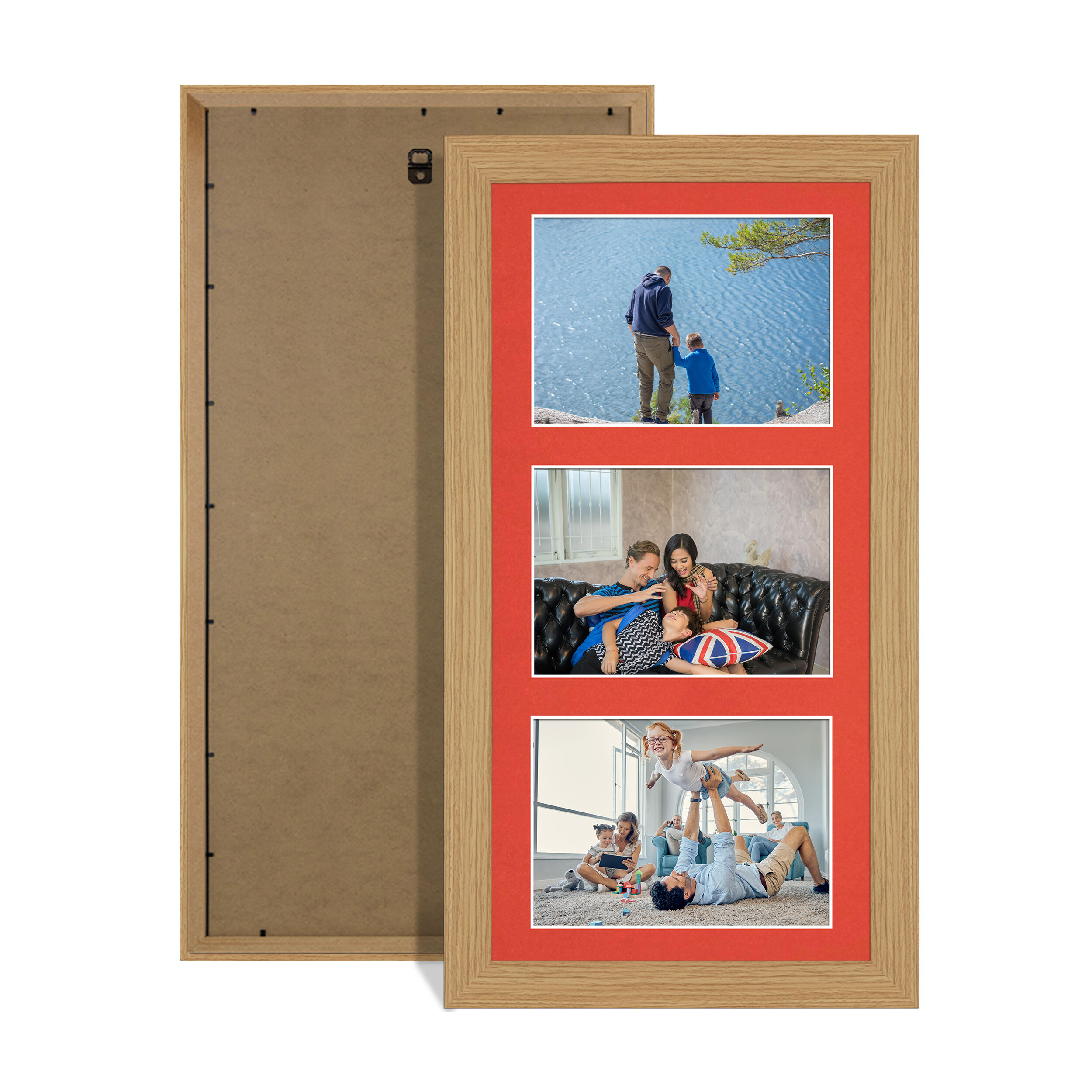 Light Oak Colour Multi Aperture Photo Frame 6X4 (x3) Pictures – Collage Wall Frame For Loved Ones Photos – 40x20cm Frame Size
