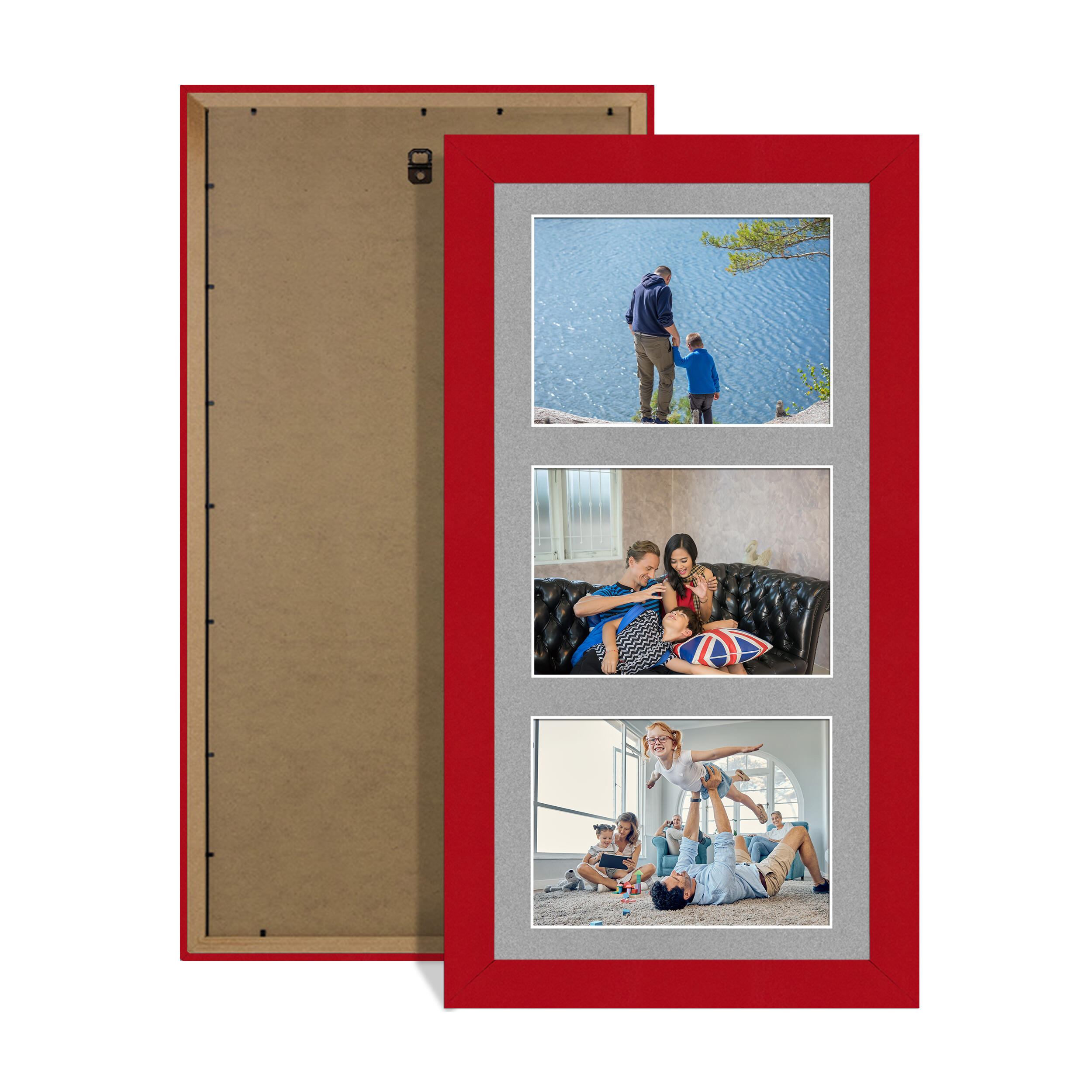 Red Colour Multi Aperture Photo Frame 6X4 (x3) Pictures – Collage Wall Frame For Family Photos – 40x20cm Picture Frame Size