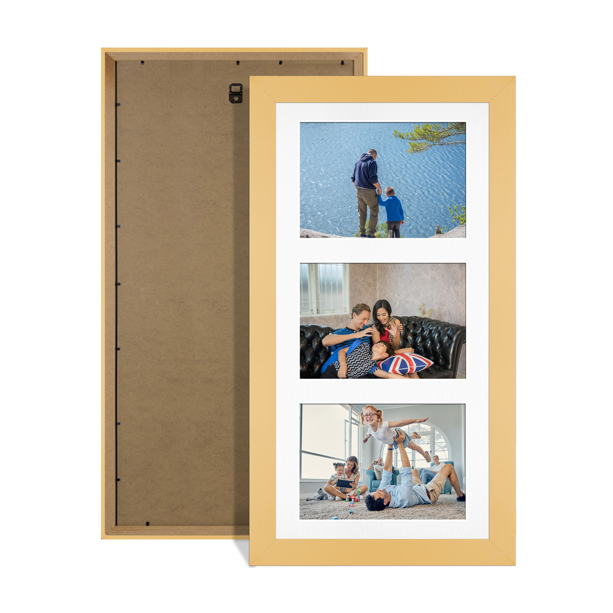 Mustard Yellow Colour Multi Aperture Photo Frame 6X4 (x3) Pictures – Collage Wall Frame For Loved Ones Photos – 40x20cm Frame Size