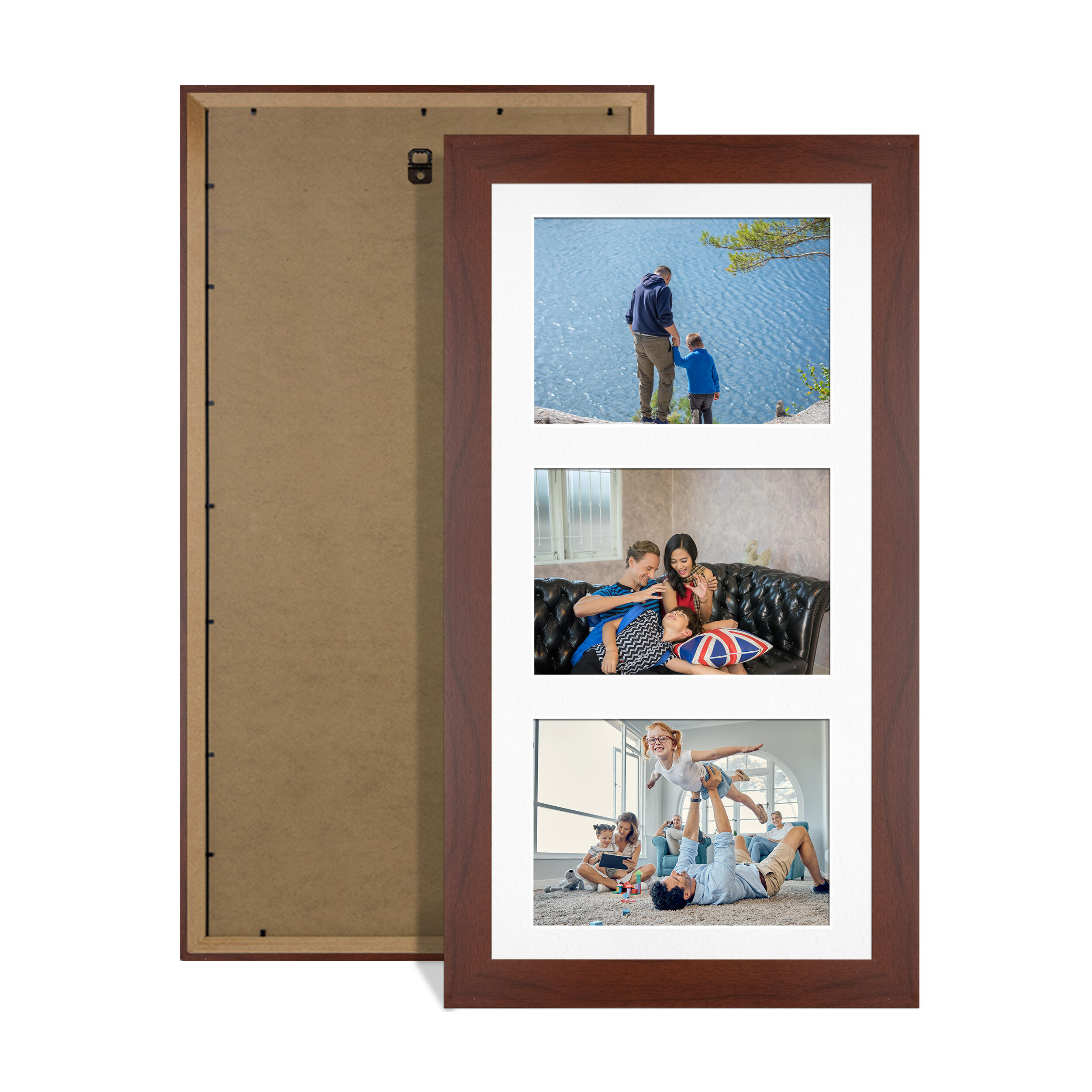 Rose Wood Colour Multi Aperture Photo Frame 6X4 (x3) Pictures – Collage Wall Frame for Family Photos – 40x20cm Picture Frame Size