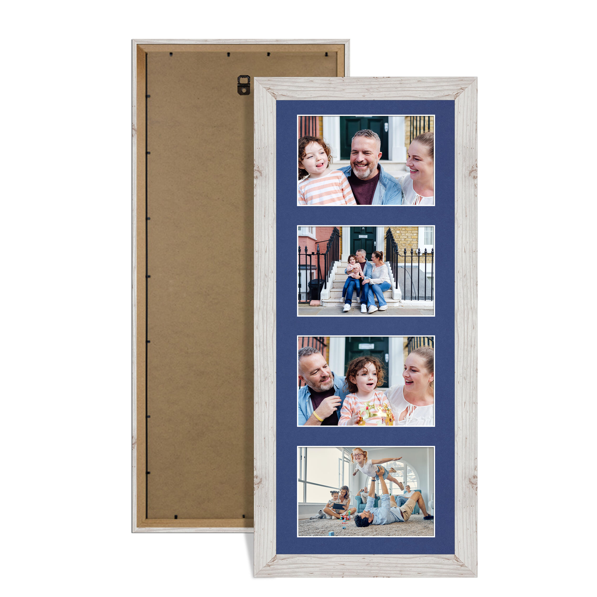 White Rustic Colour Multi Aperture Photo Frame 6X4 (x4) Pictures – Collage Wall Frame For Loved Ones Photos – 50x20cm Frame Size