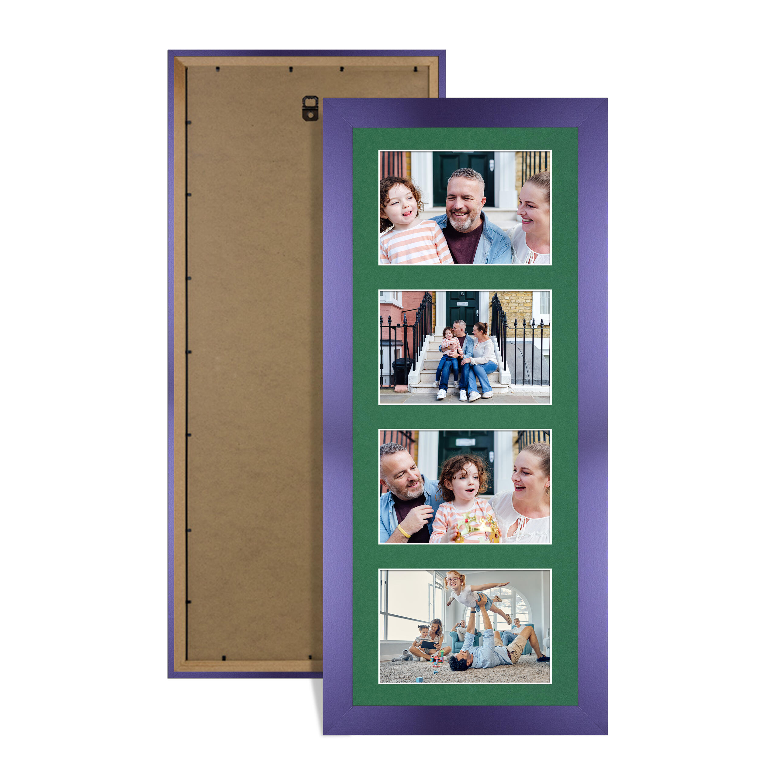Purple Colour Multi Aperture Photo Frame 6X4 (x4) Pictures – Collage Wall Frame For Loved Ones Photos – 50x20cm Frame Size