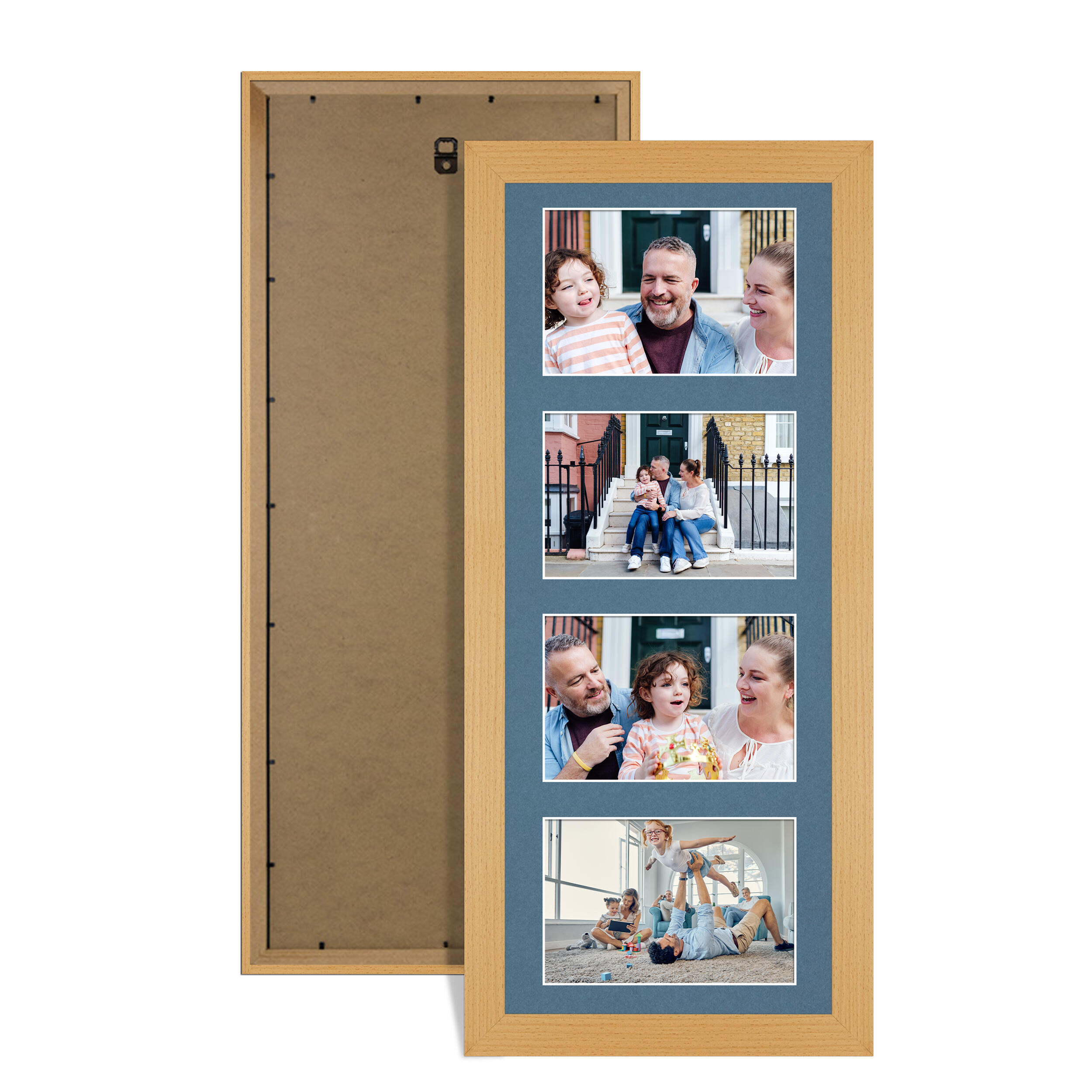 Country Pine Colour Multi Aperture Photo Frame 6X4 (x4) Pictures – Collage Wall Frame For Loved Ones Photos – 50x20cm Frame Size