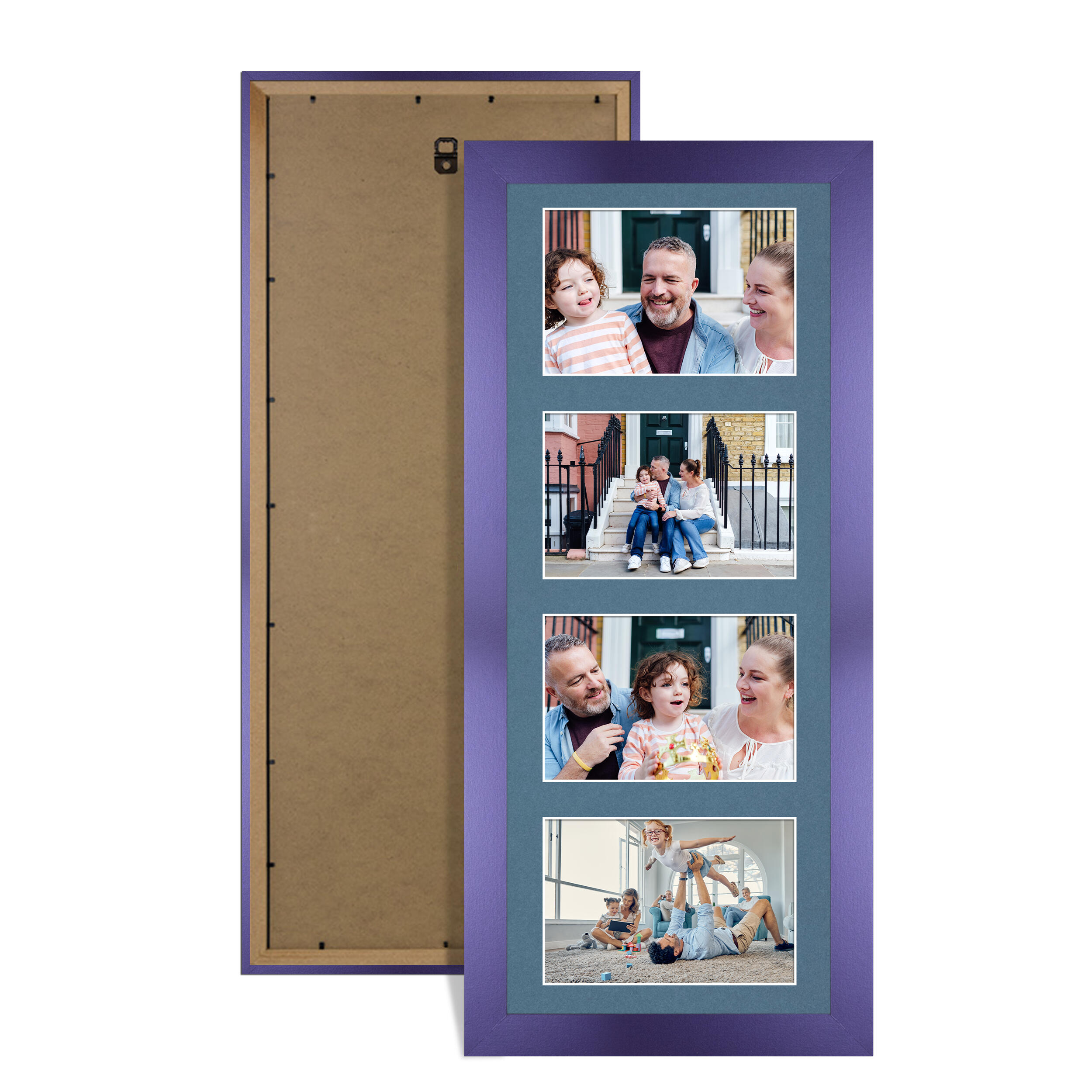 Purple Colour Multi Aperture Photo Frame 6X4 (x4) Pictures – Collage Wall Frame For Loved Ones Photos – 50x20cm Frame Size
