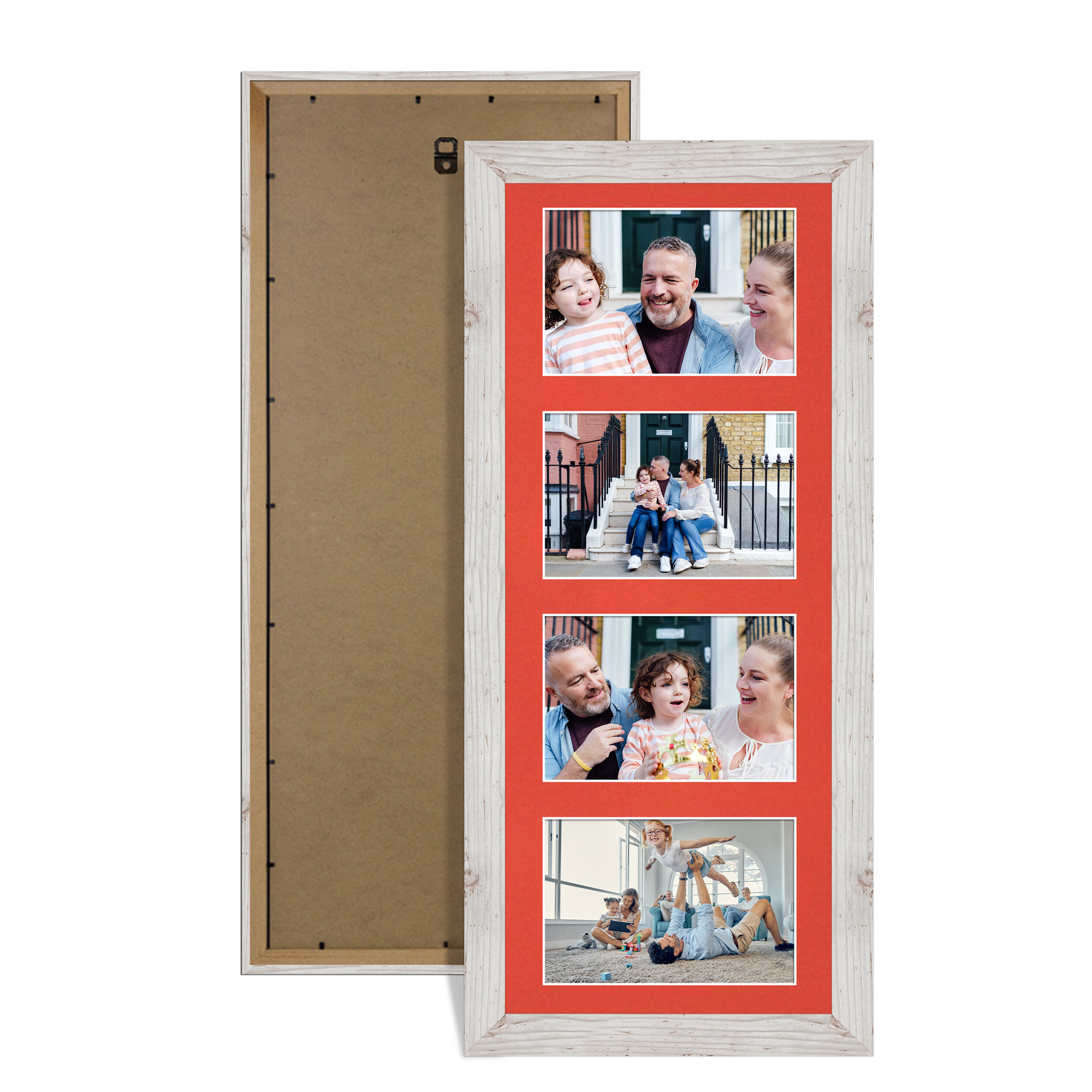 White Rustic Colour Multi Aperture Photo Frame 6X4 (x4) Pictures – Collage Wall Frame For Family Photos – 50x20cm Picture Frame Size