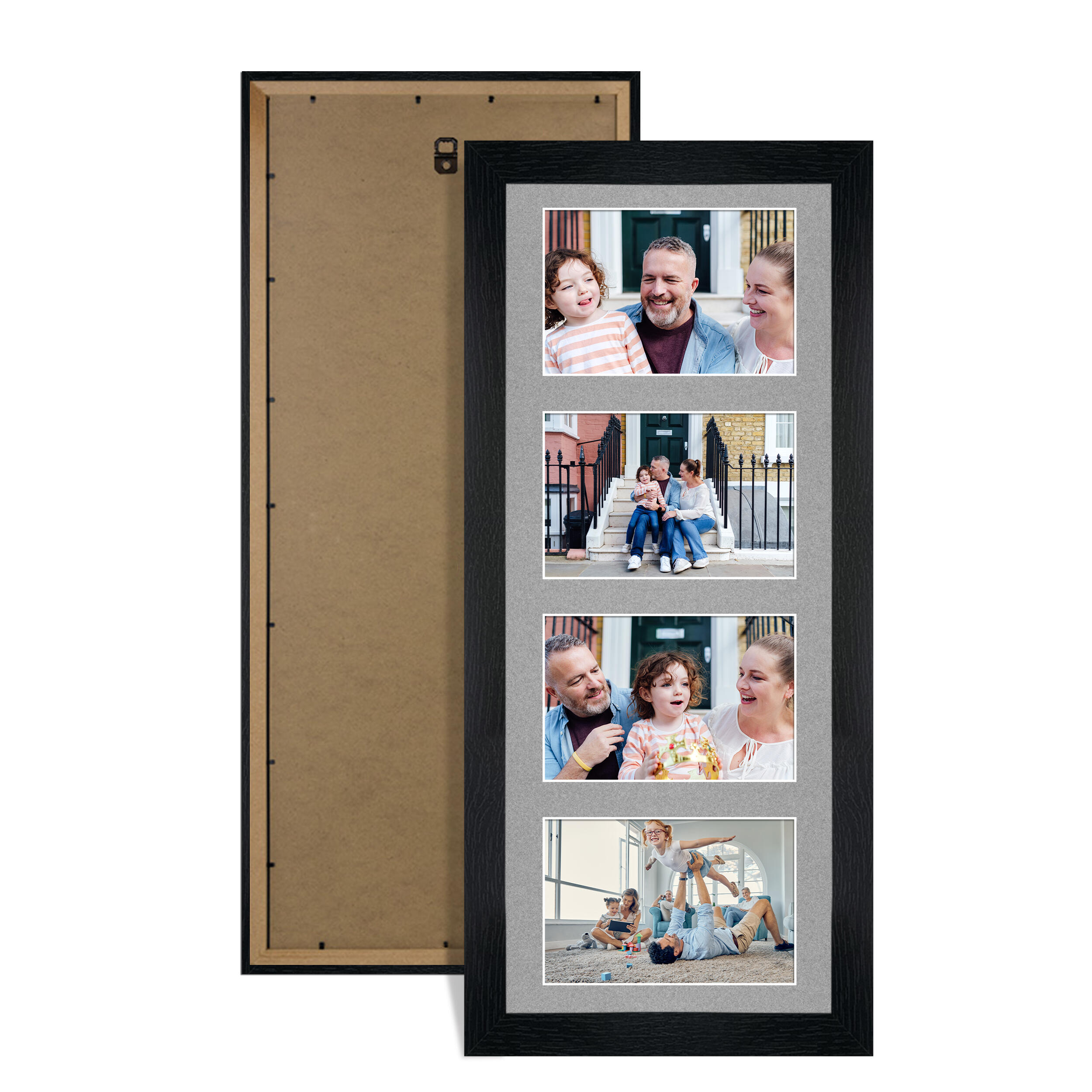 Black Colour Multi Aperture Photo Frame 6X4 (x4) Pictures – Collage Wall Frame for Family Photos – 50x20cm Picture Frame Size