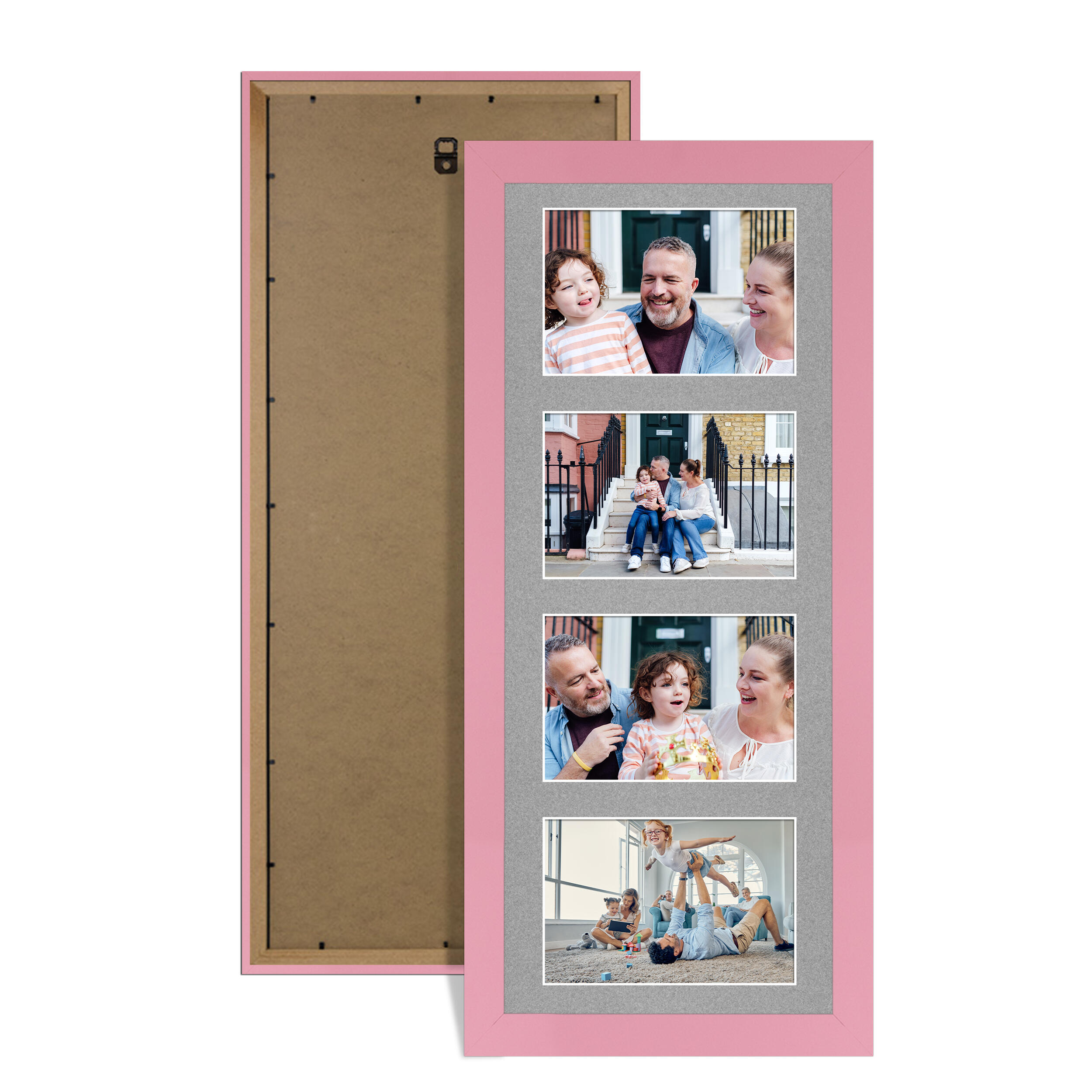 Pastel Pink Colour Multi Aperture Photo Frame 6X4 (x4) Pictures – Collage Wall Frame for Family Photos – 50x20cm Picture Frame Size