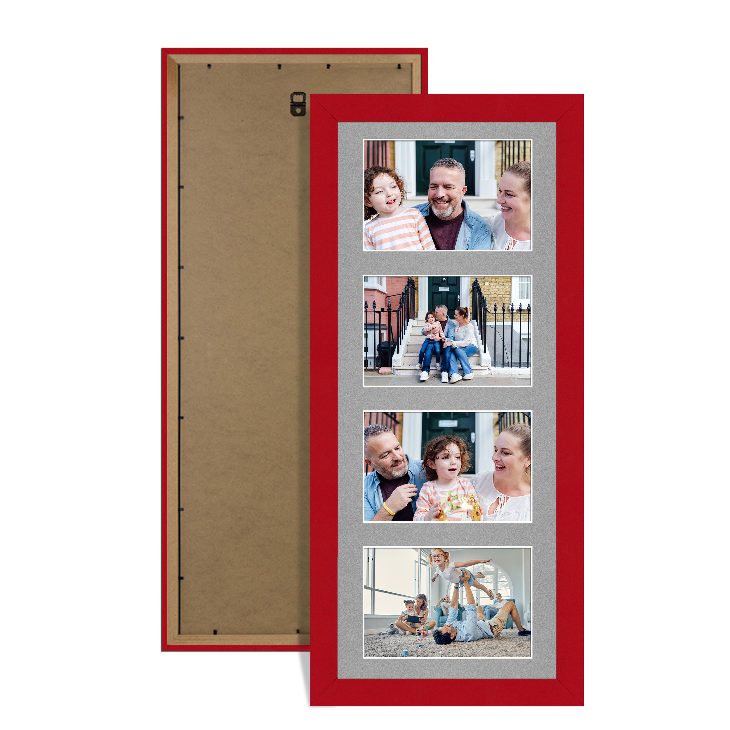 Red Colour Multi Aperture Photo Frame 6X4 (x4) Pictures – Collage Wall Frame For Family Photos – 50x20cm Picture Frame Size
