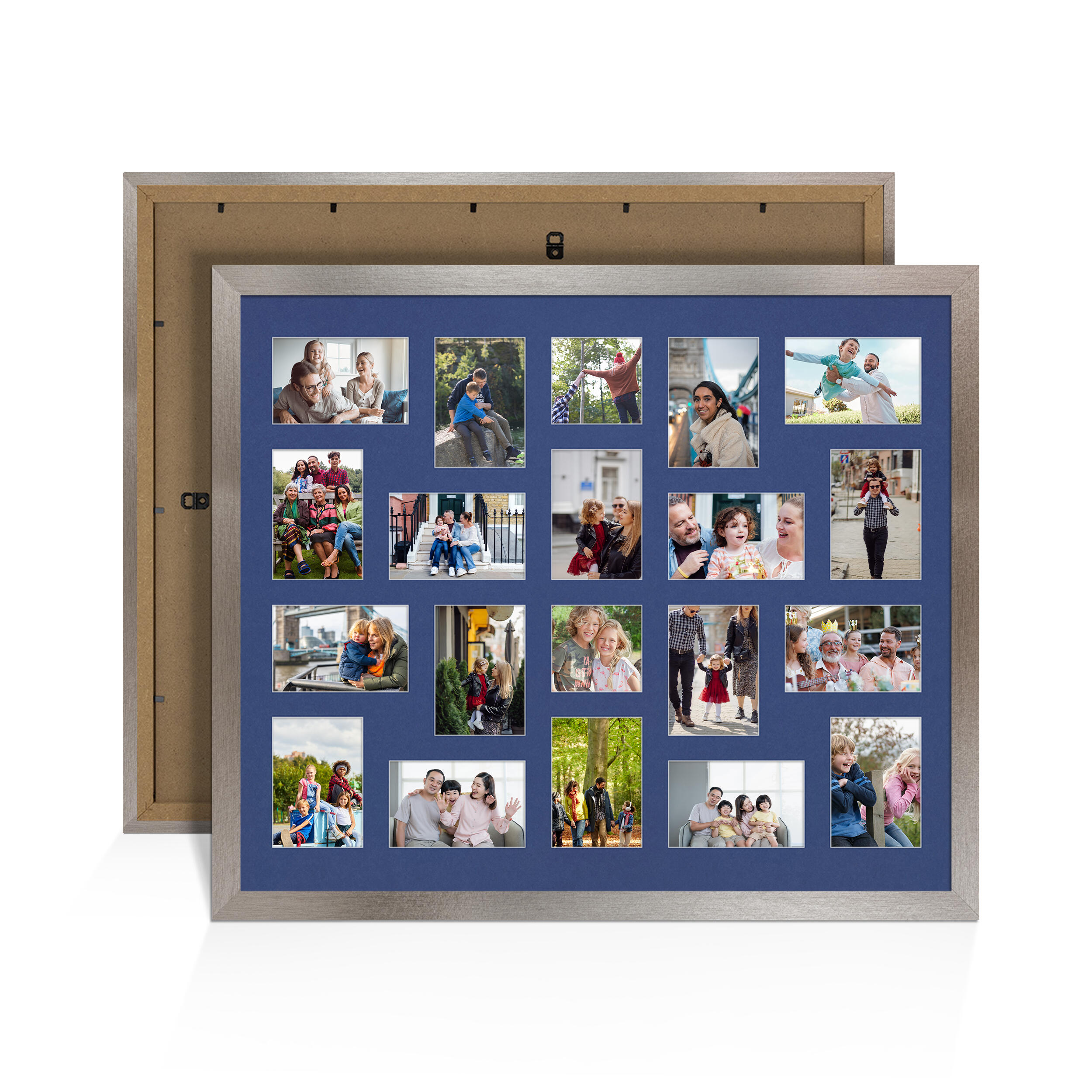 Aluminium Colour Multi Aperture Photo Frame 6X4 (x18) and 4X4 (x2) Pictures – Collage Wall Frame for Family Photos – 80x70cm Picture Frame Size