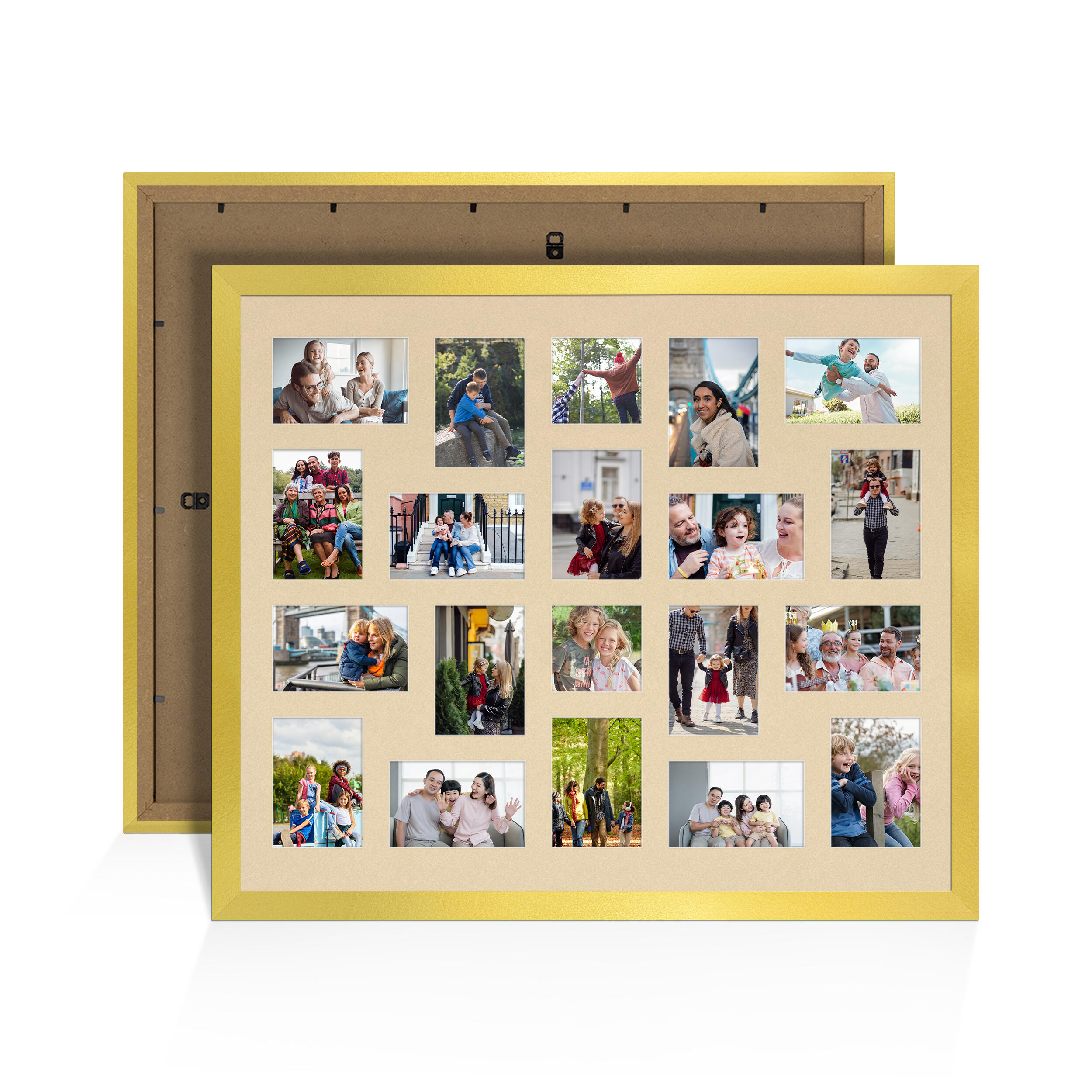 Gold Colour Multi Aperture Photo Frame 6X4 (x18) and 4X4 (x2) Pictures – Collage Wall Frame For Family Photos – 80x70cm Picture Frame Size
