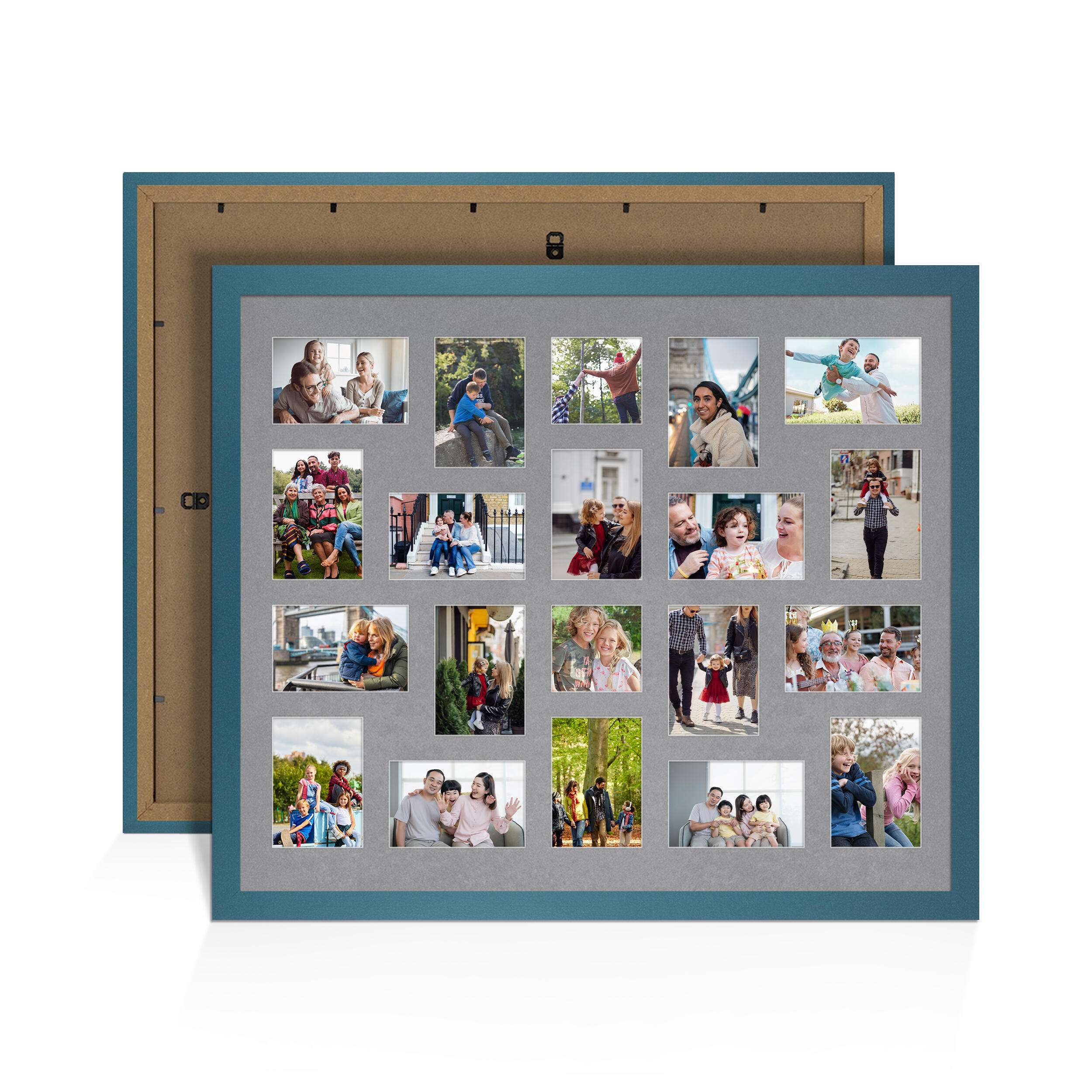 Navy Blue Colour Multi Aperture Photo Frame 6X4 (x18) and 4X4 (x2) Pictures – Collage Wall Frame For Family Photos – 80x70cm Picture Frame Size