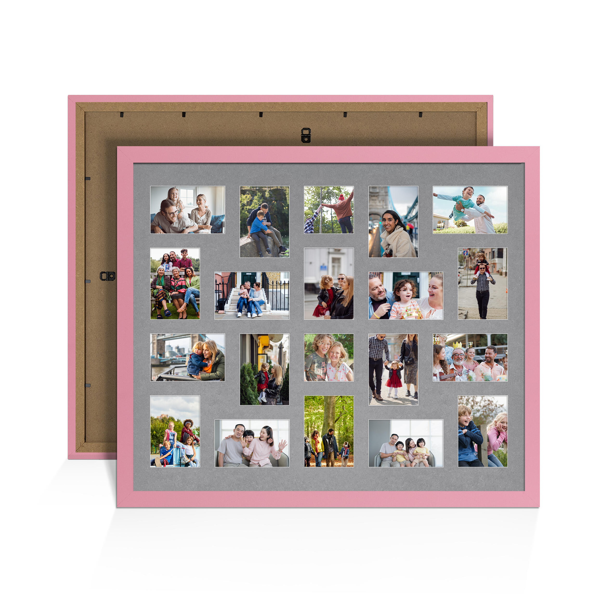 Pastel Pink Colour Multi Aperture Photo Frame 6X4 (x18) and 4X4 (x2) Pictures – Collage Wall Frame for Family Photos – 80x70cm Picture Frame Size