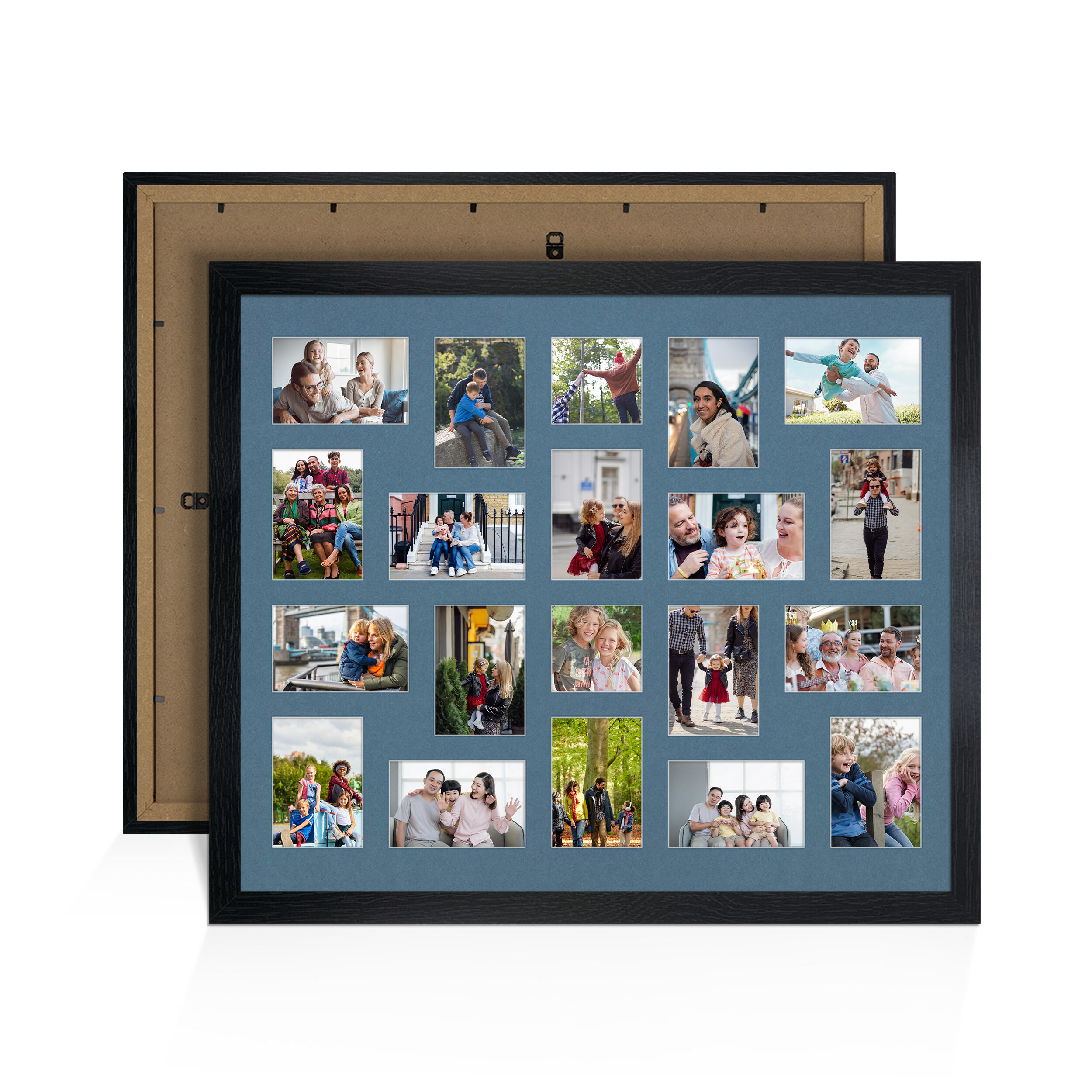 Black Colour Multi Aperture Photo Frame 6X4 (x18) and 4X4 (x2) Pictures – Collage Wall Frame for Family Photos – 80x70cm Picture Frame Size