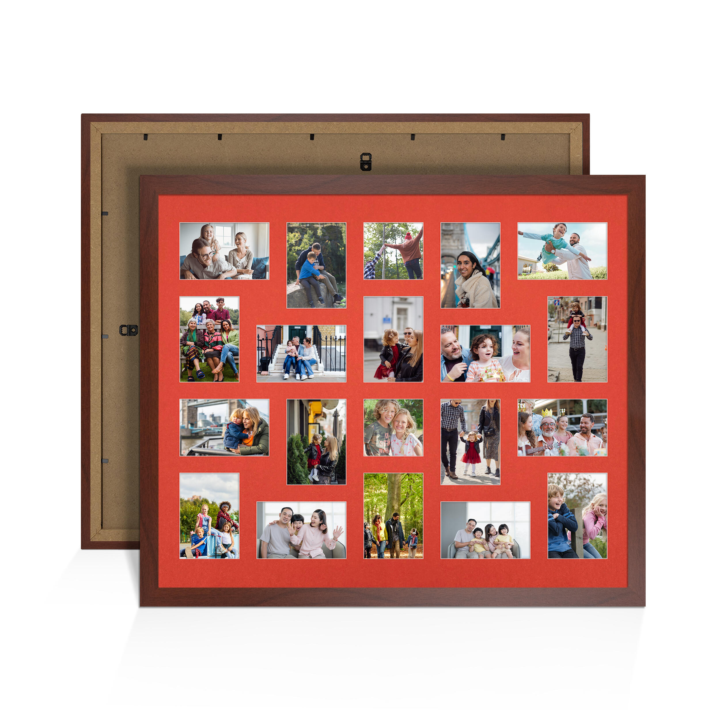Rose Wood Colour Multi Aperture Photo Frame 6X4 (x18) and 4X4 (x2) Pictures – Collage Wall Frame For Loved Ones Photos – 80x70cm Frame Size