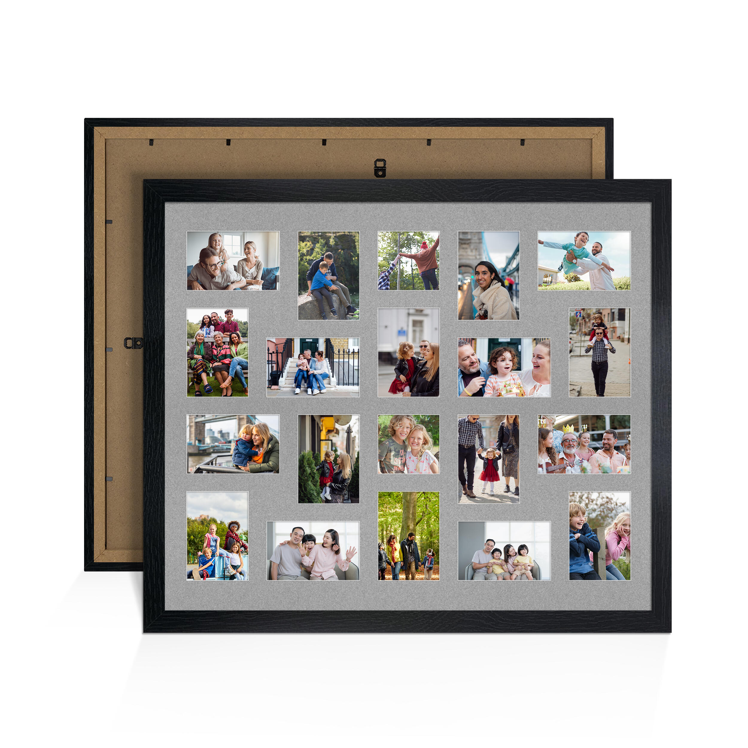 Black Colour Multi Aperture Photo Frame 6X4 (x18) and 4X4 (x2) Pictures – Collage Wall Frame for Family Photos – 80x70cm Picture Frame Size