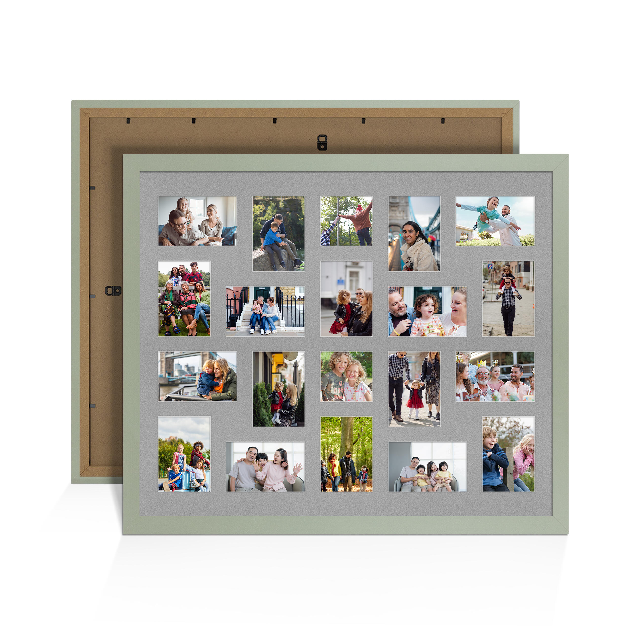 Green Colour Multi Aperture Photo Frame 6X4 (x18) and 4X4 (x2) Pictures – Collage Wall Frame For Family Photos – 80x70cm Picture Frame Size